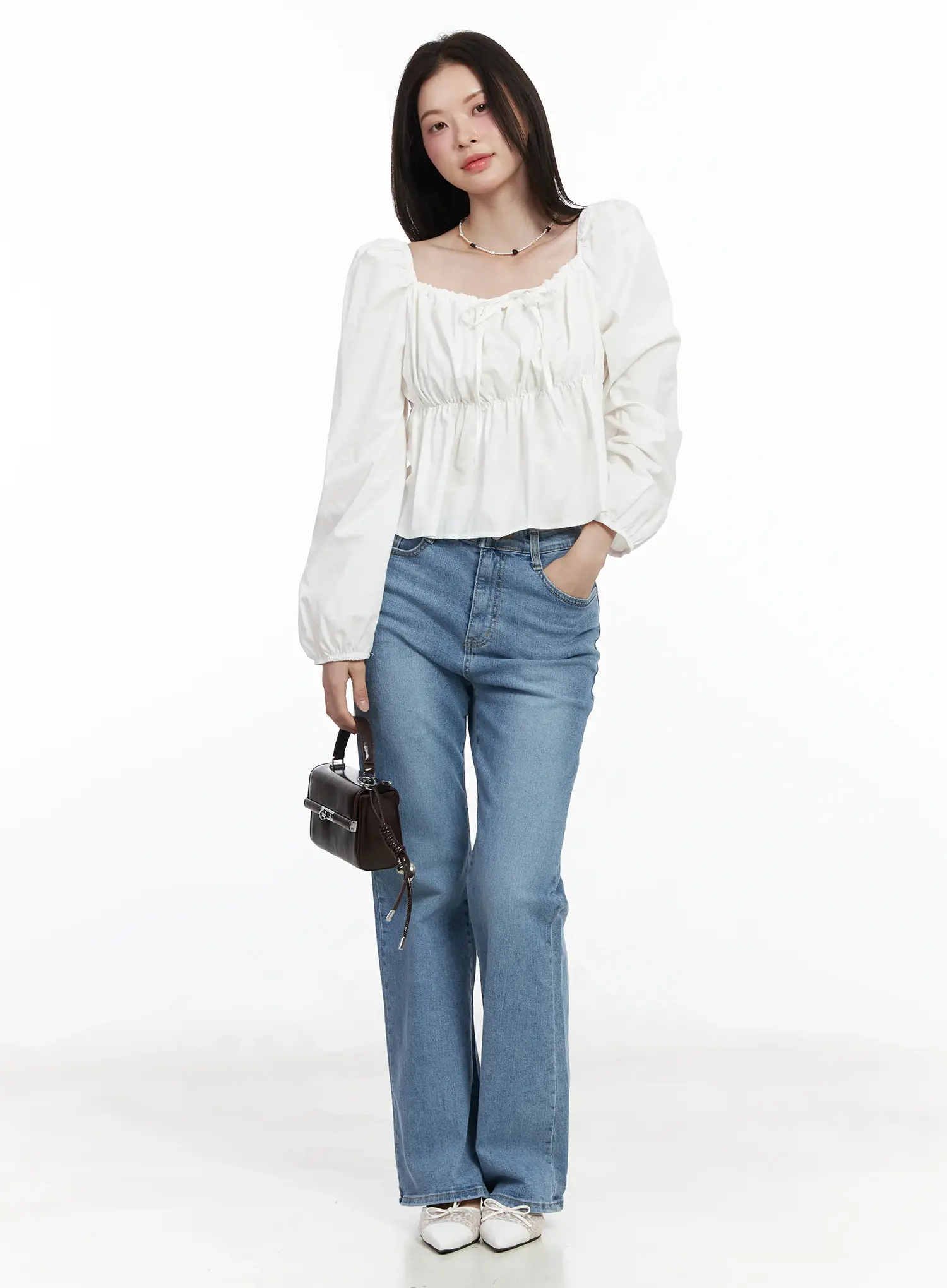 Puff-Sleeve Cotton Blouse IF520 - Image 9