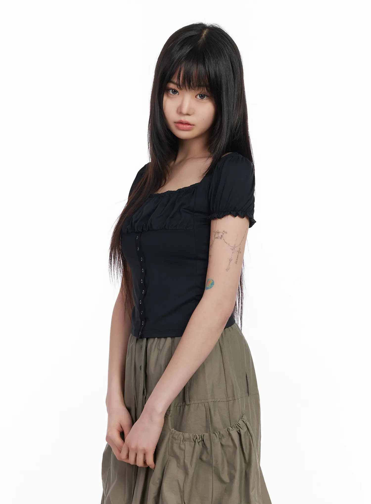 Puff-Sleeve Crop Short-Sleeve Blouse CM512 - Image 2