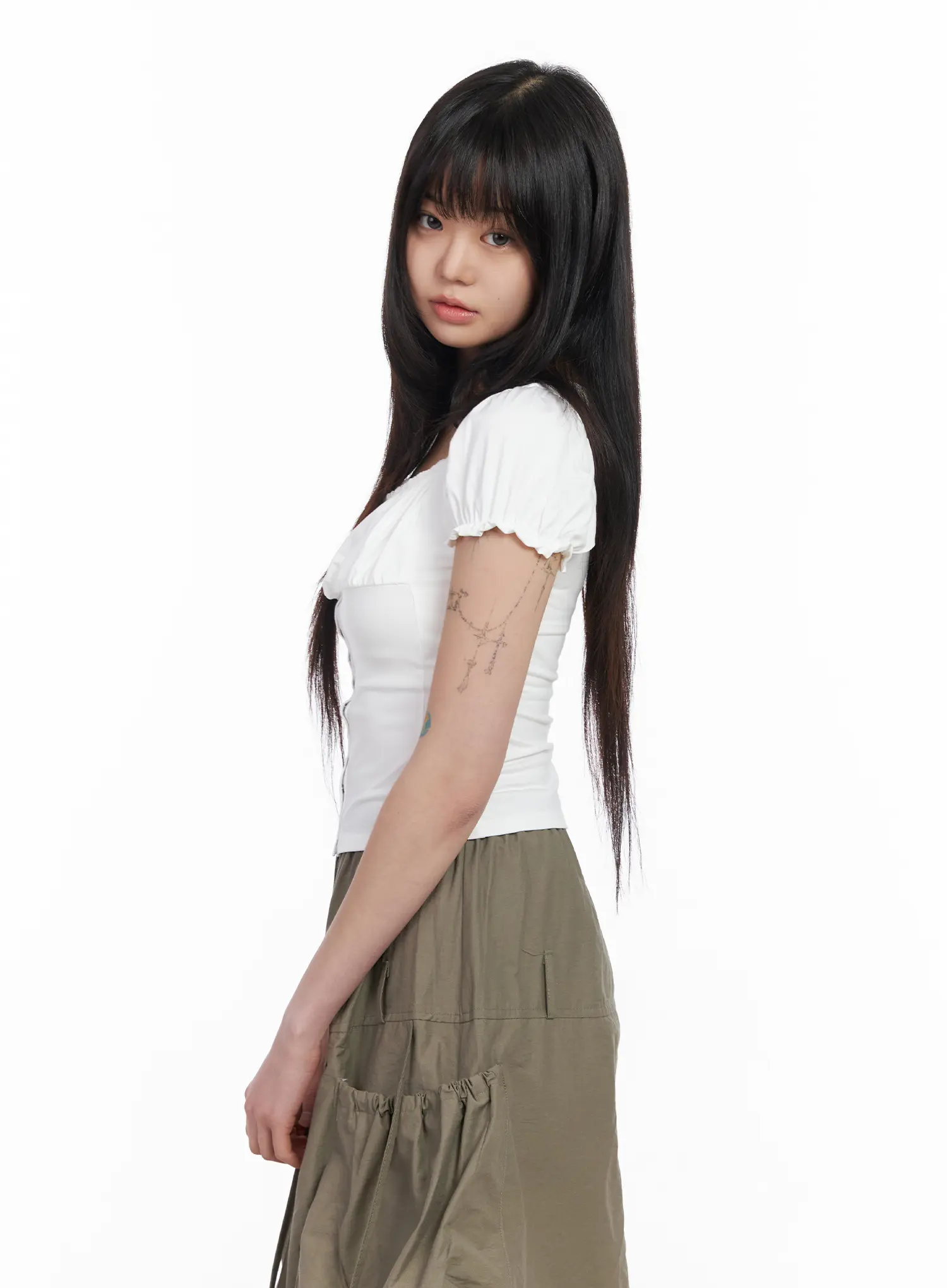 Puff-Sleeve Crop Short-Sleeve Blouse CM512 - Image 4