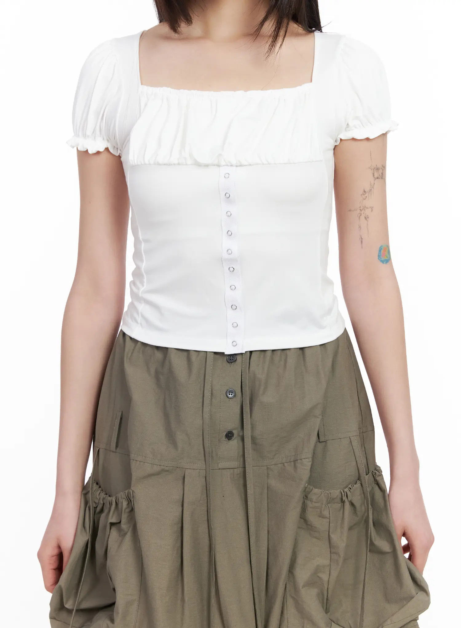 Puff-Sleeve Crop Short-Sleeve Blouse CM512 - Image 6