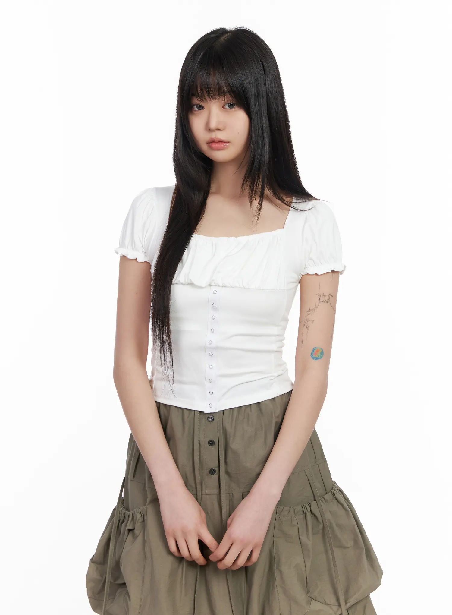 Puff-Sleeve Crop Short-Sleeve Blouse CM512 - Image 7