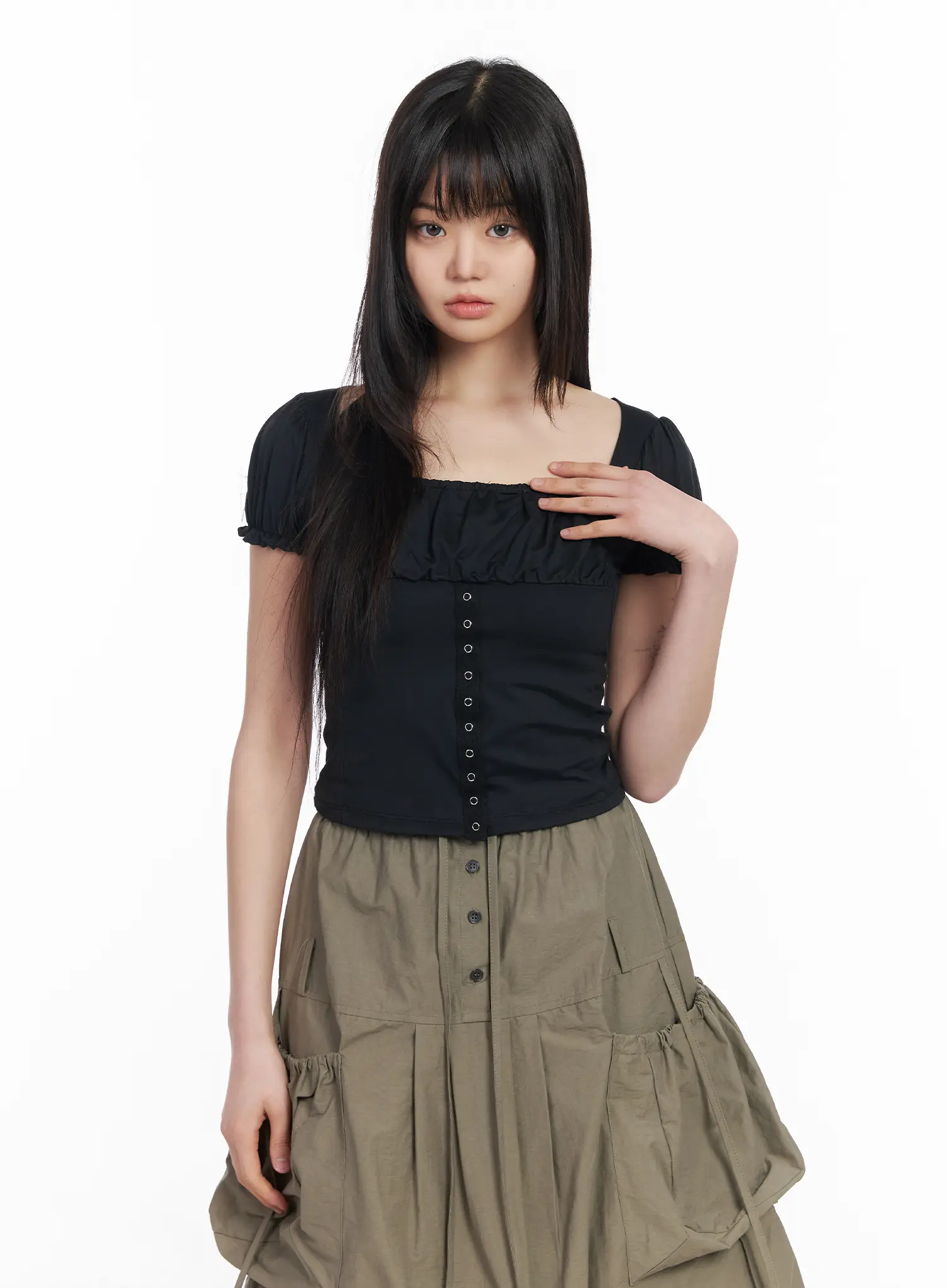 Puff-Sleeve Crop Short-Sleeve Blouse CM512 - Image 8