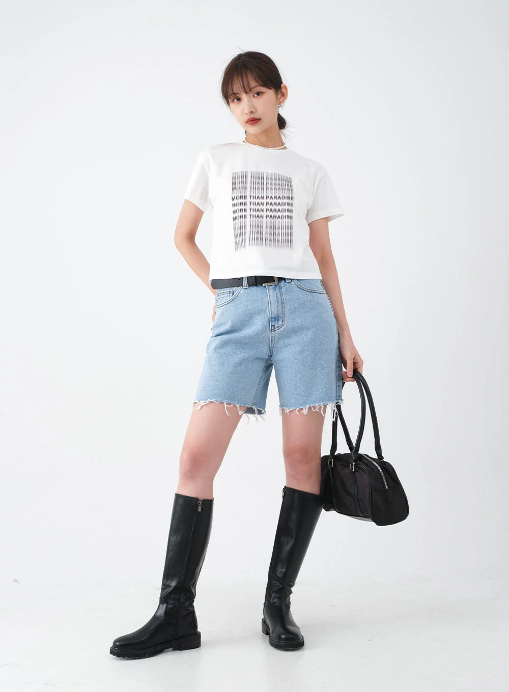 Raw Hem Long Denim Shorts CA29 - Image 4
