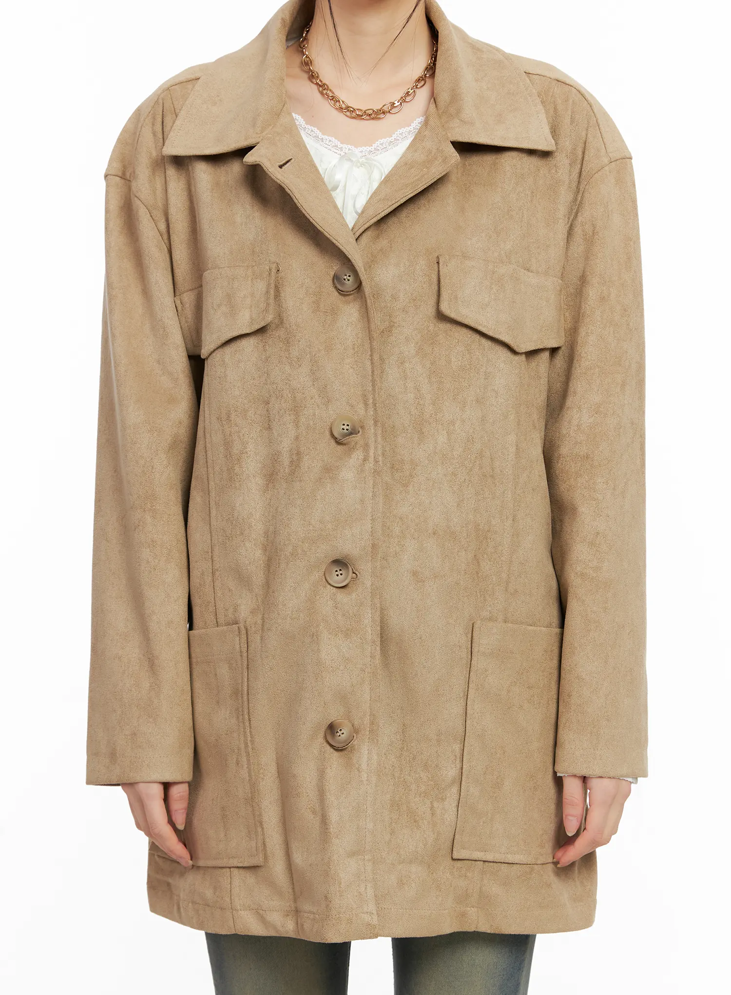 Relaxed Suede Jacket with Belt CC1109 - Image 5