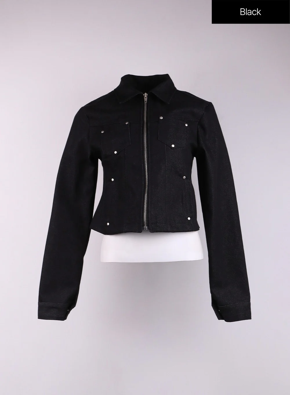 Rhinestone Zipper Denim Jacket CF401 - Image 8