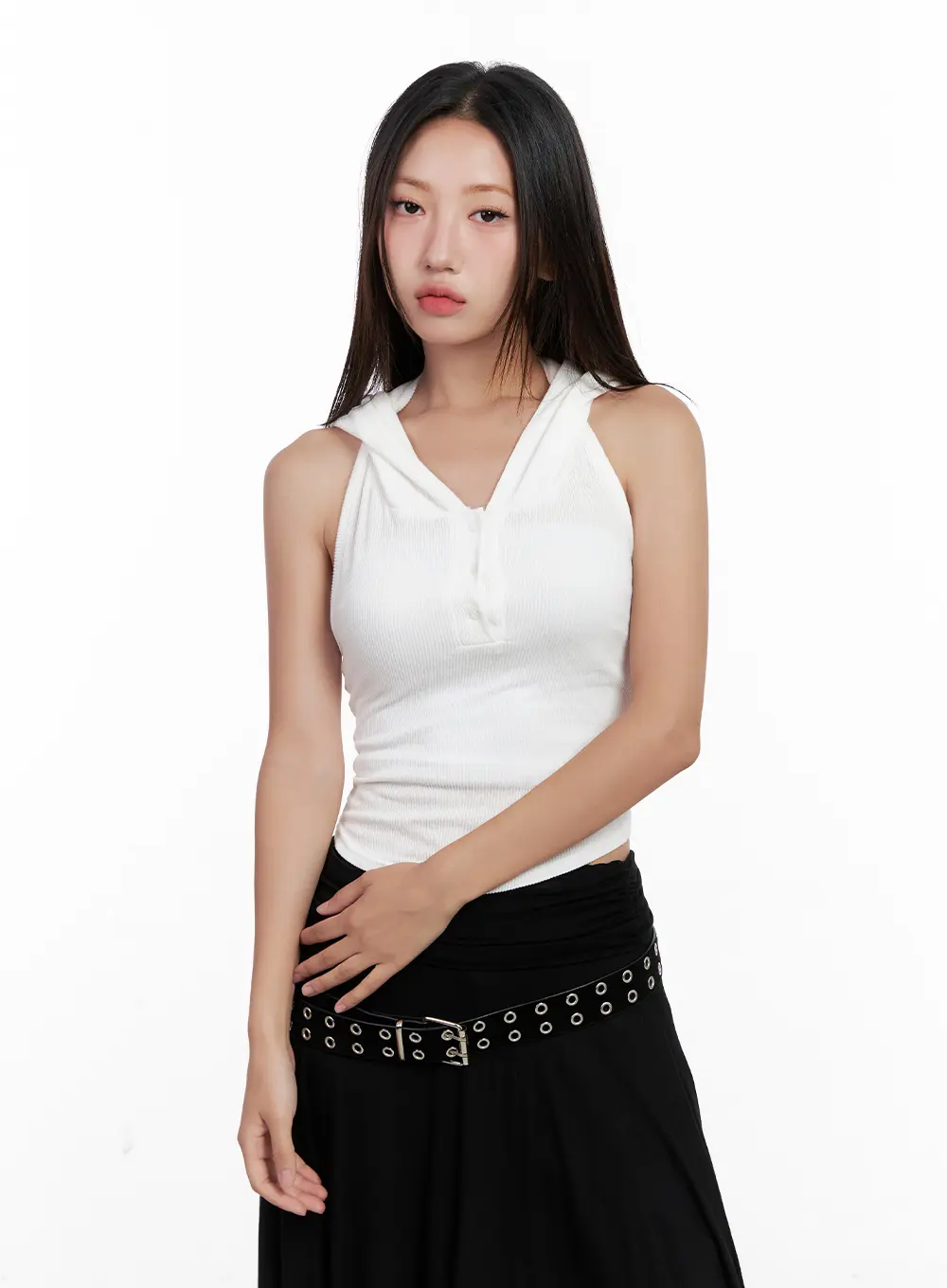 Ribbed Button Hoodie Crop Tank CL518 - Image 14