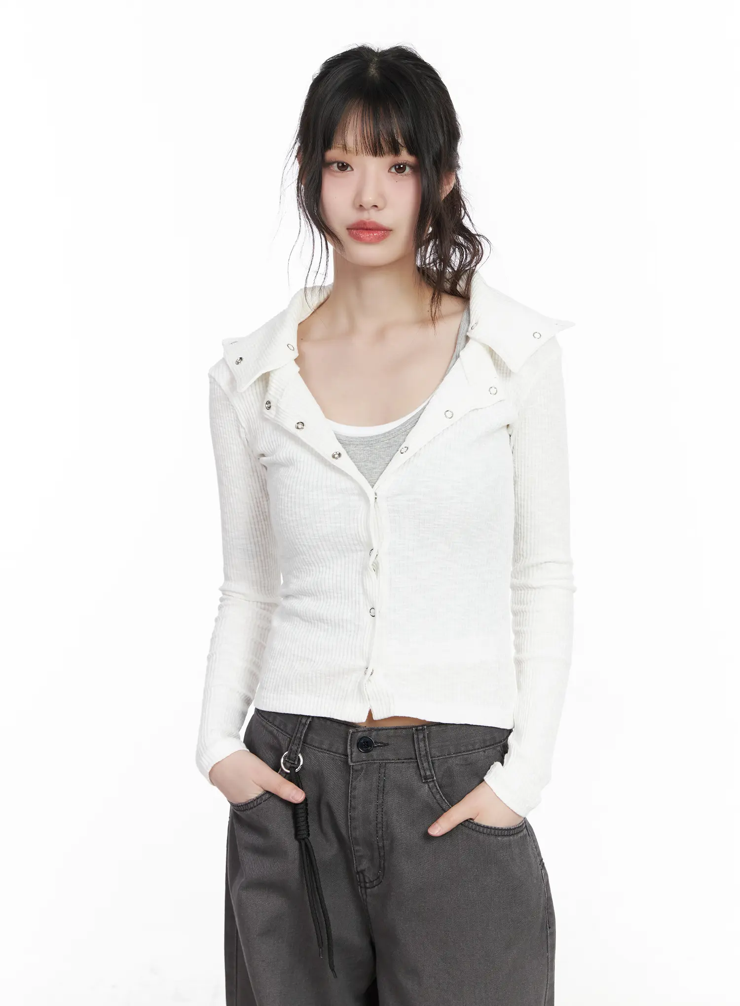 Ribbed Button-Up Knit Cardigan CM526 - Image 4