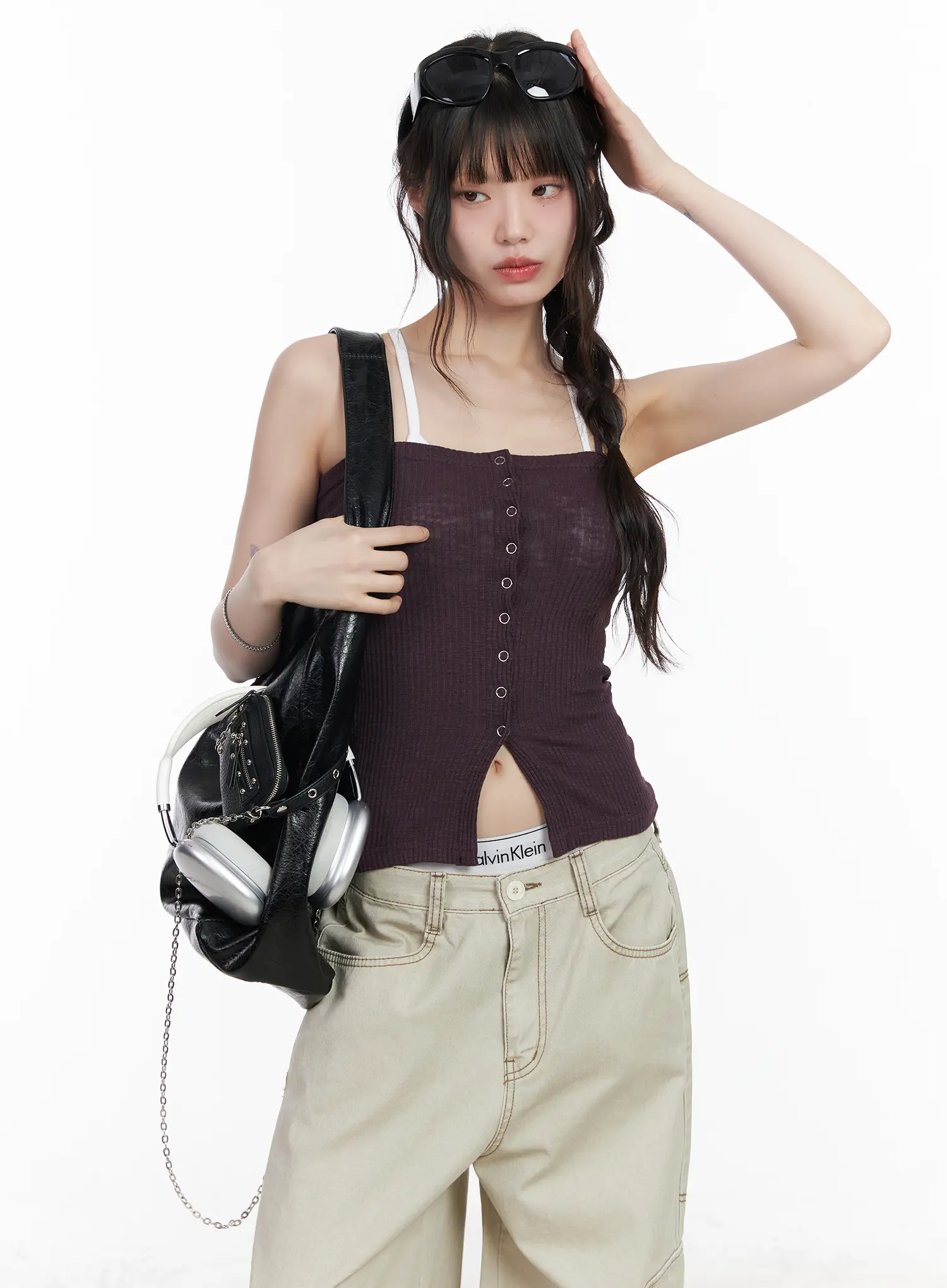 Ribbed Buttoned Tank Top CM526