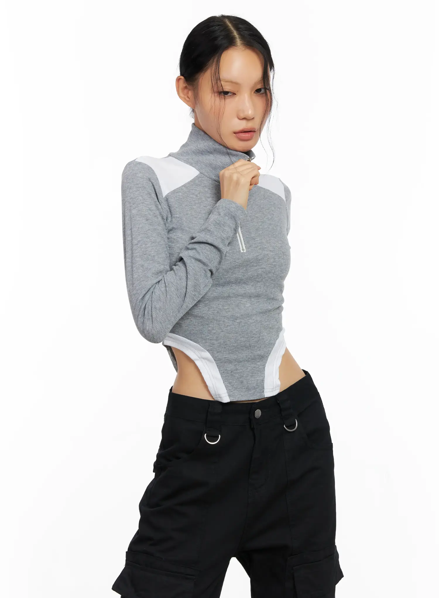 Ribbed Contrast Half-Zip Top CO528 - Image 8