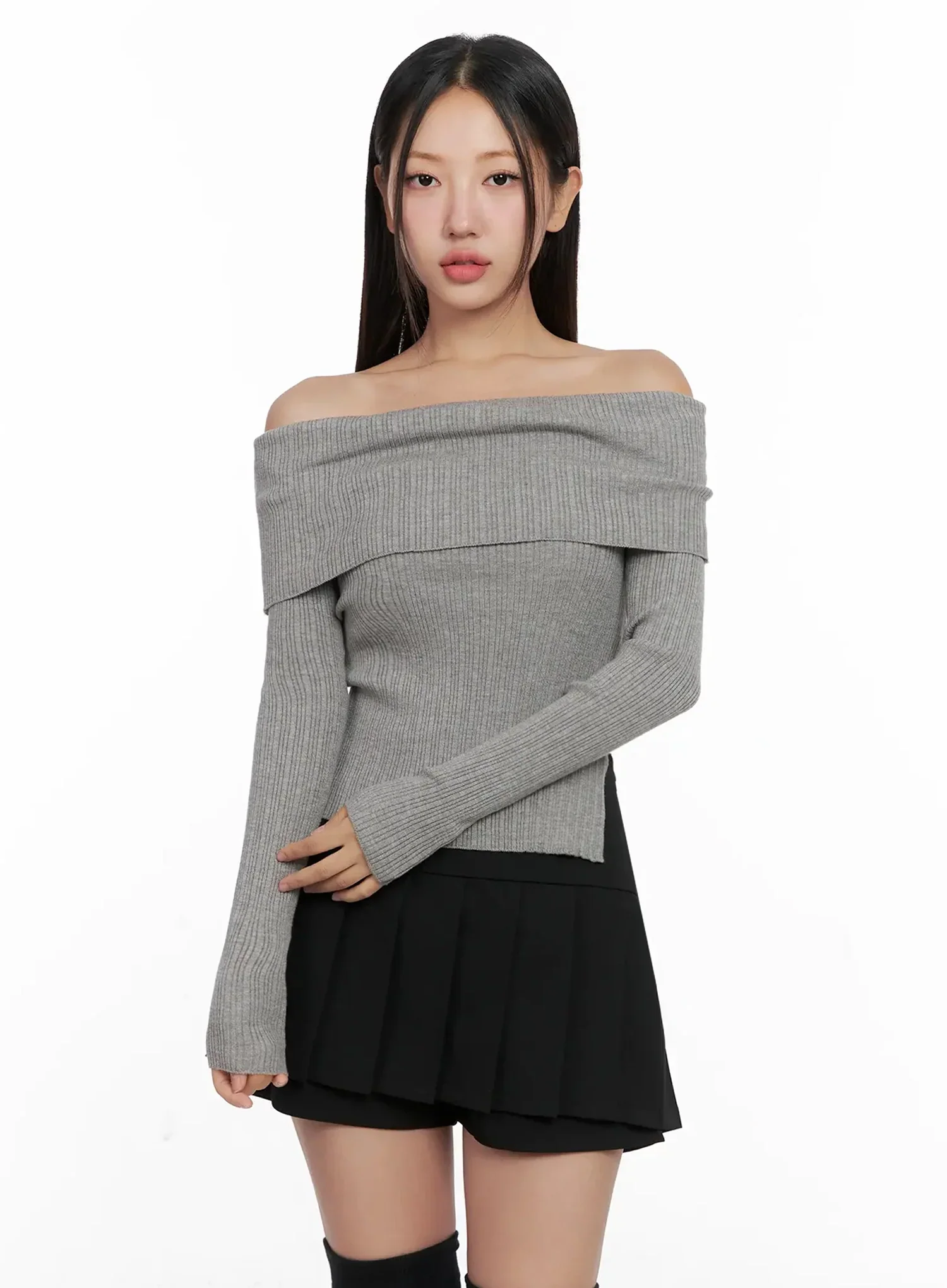 Ribbed Folded Off-Shoulder Top IG527 - Image 5