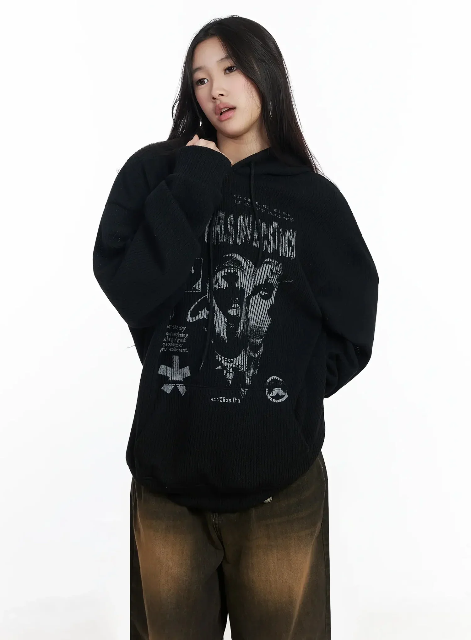 Ribbed Graphic Knit Hoodie IM502 - Image 16