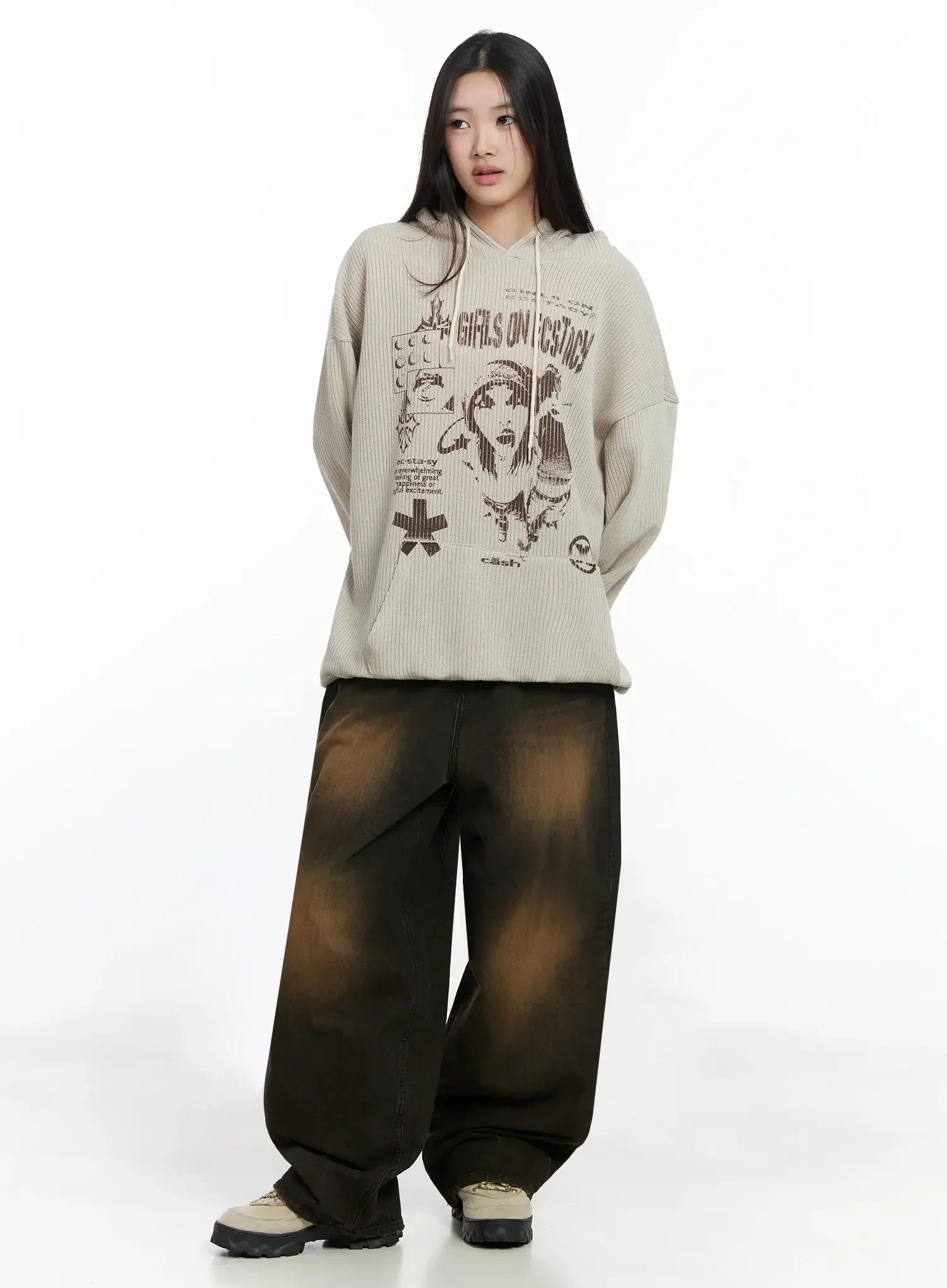 Ribbed Graphic Knit Hoodie IM502 - Image 6