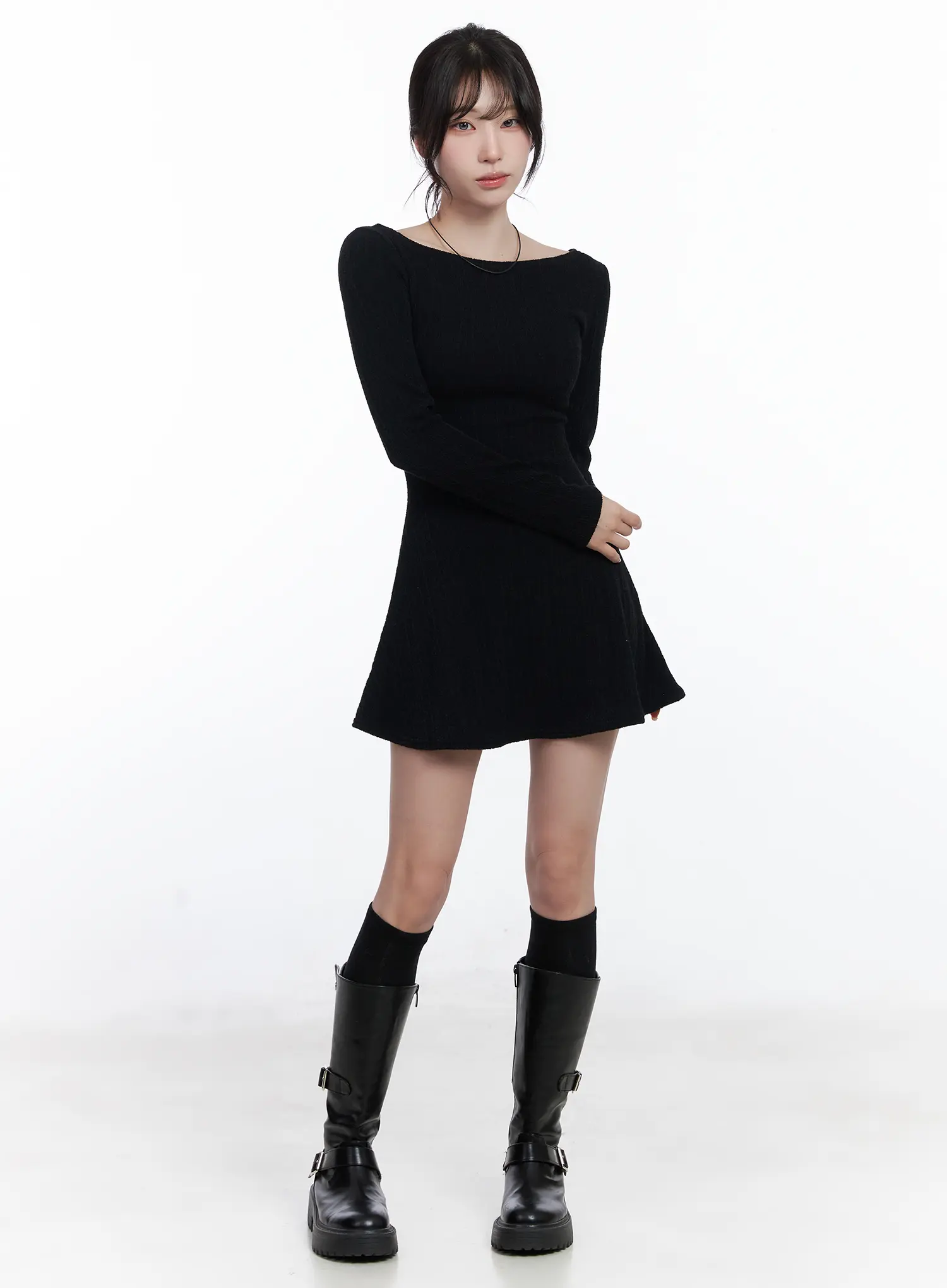 Ribbed Knit Flared Mini Dress CJ526 - Image 11