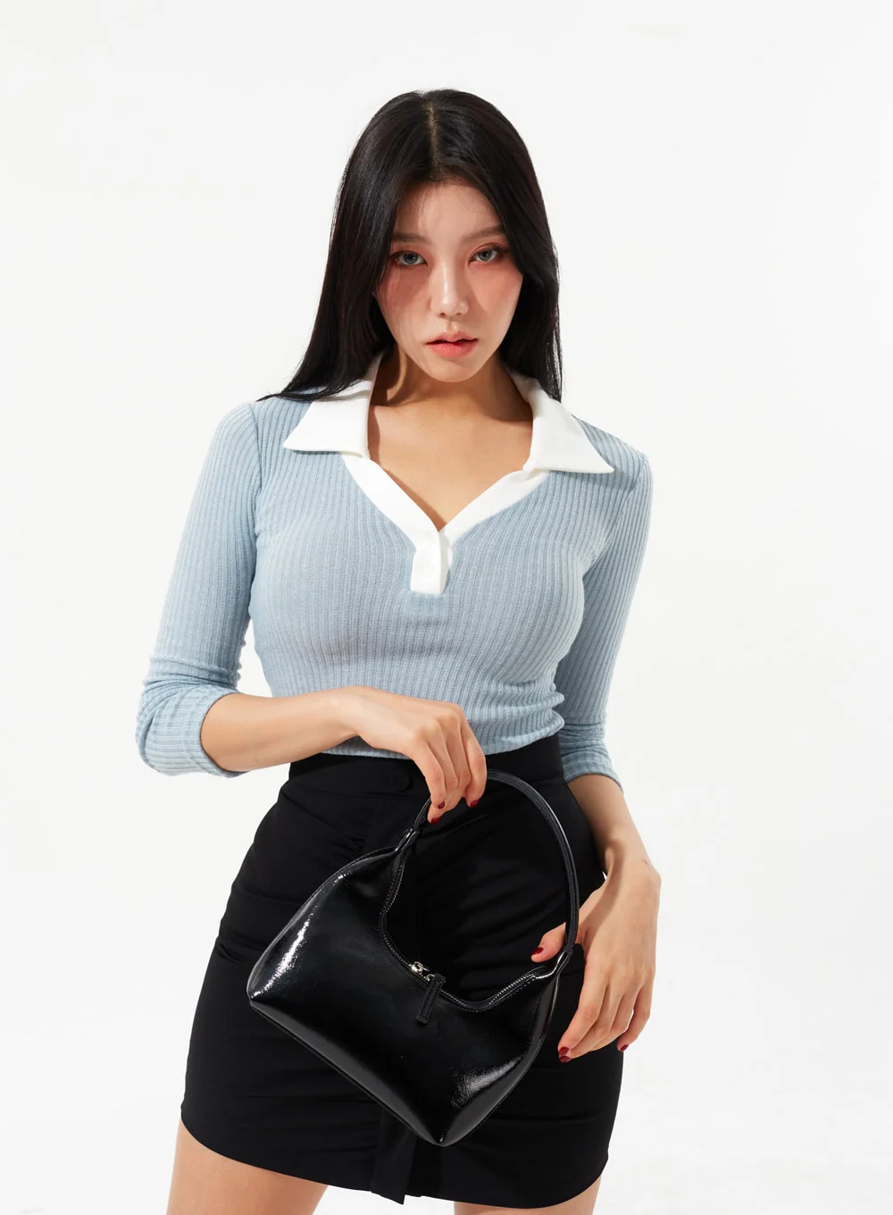 Ribbed Knit V-Neck Top IM323 - Image 4