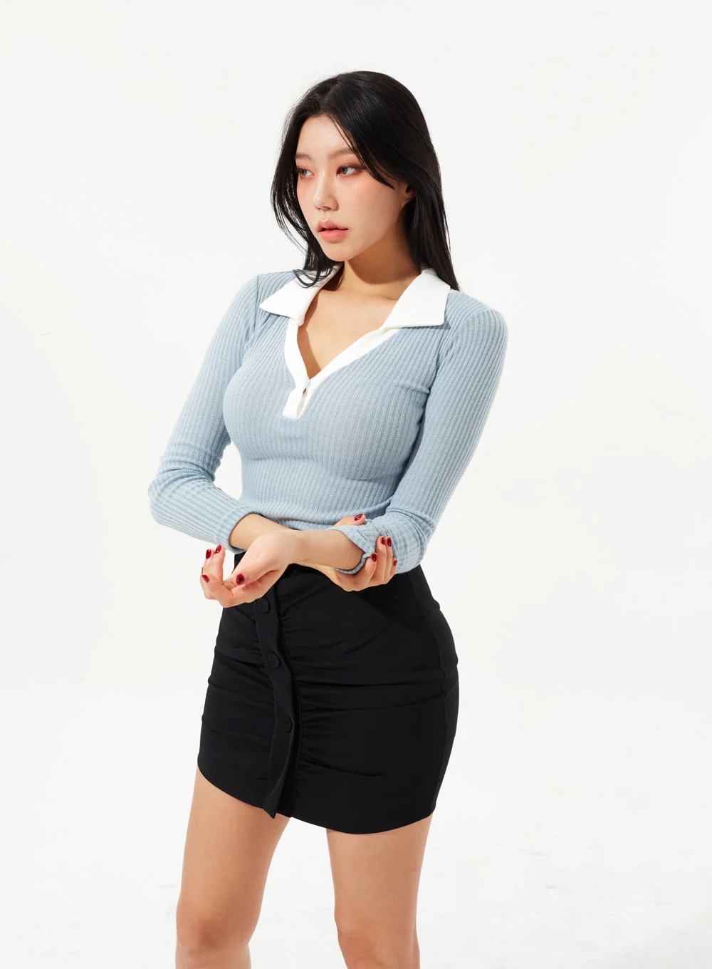 Ribbed Knit V-Neck Top IM323 - Image 5