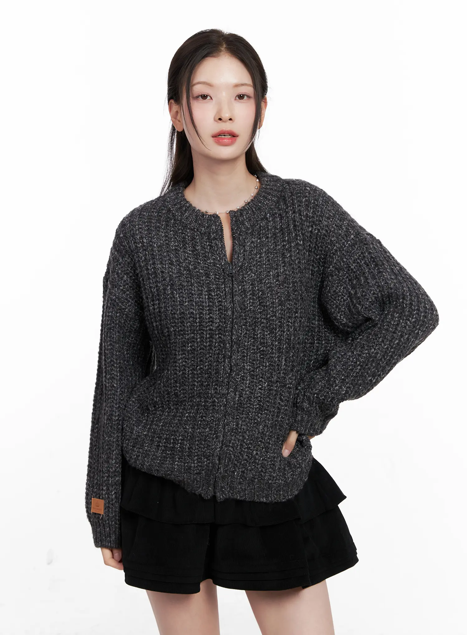 Ribbed Knit Zip-Up CO531 - Image 9