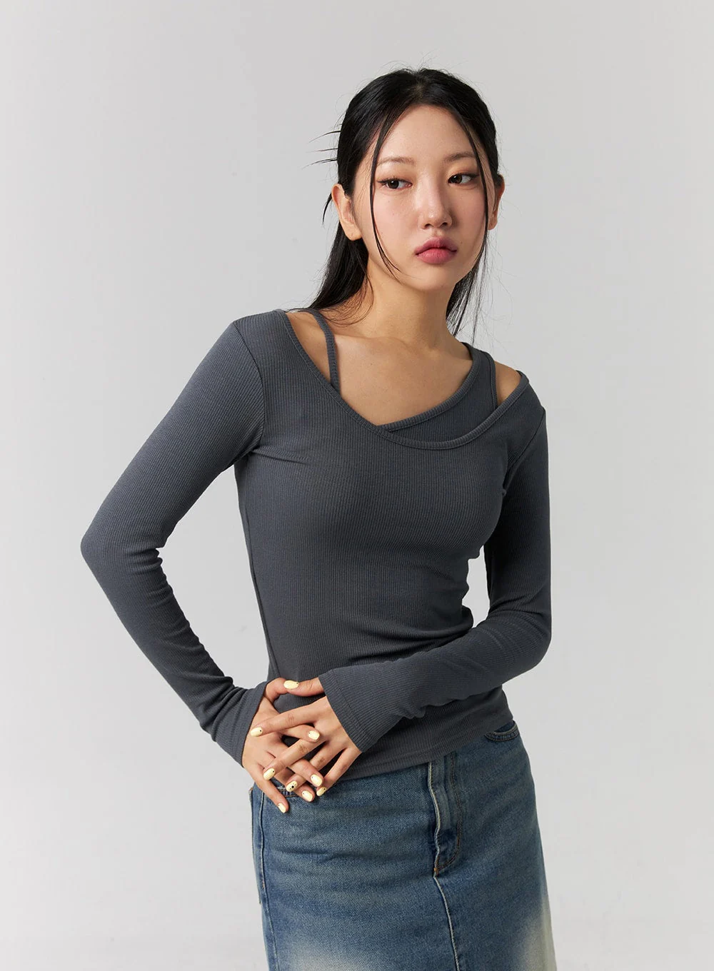 Ribbed Layered Cami and Long Sleeve Top CG316 - Image 10