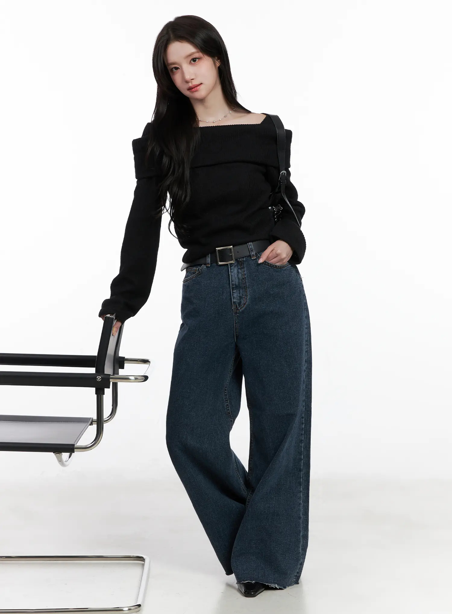 Ribbed Off-Shoulder Long Sleeve Top CN527