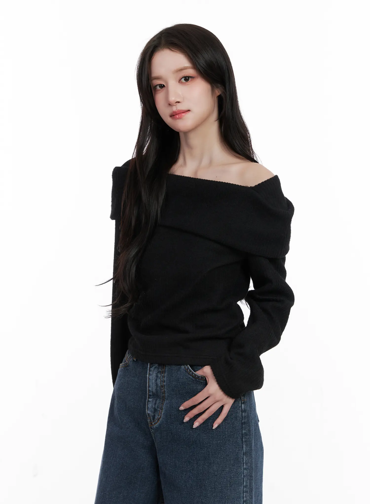 Ribbed Off-Shoulder Long Sleeve Top CN527 - Image 11