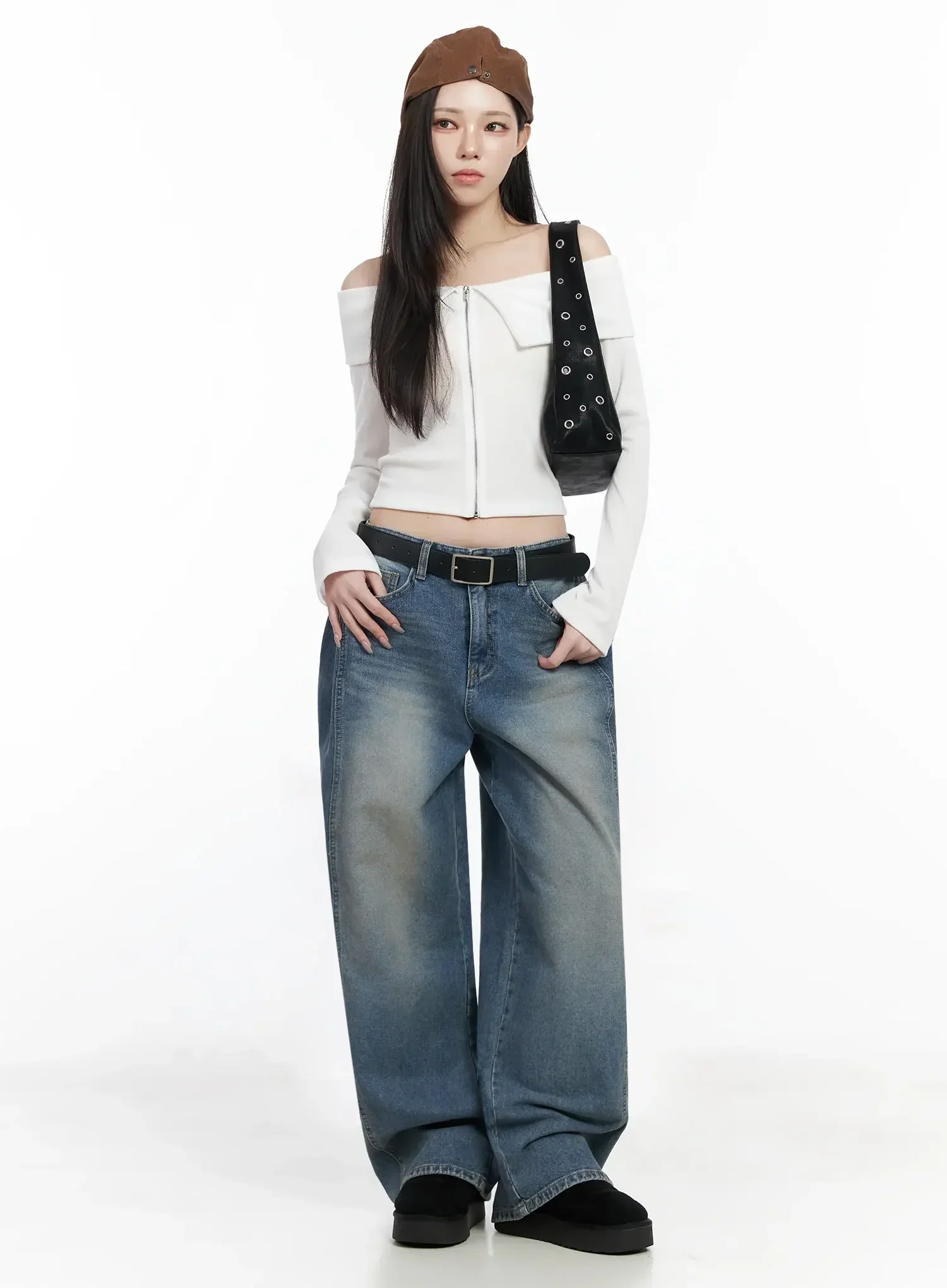 Ribbed Off-Shoulder Zip-Up Tee IJ528 - Image 3