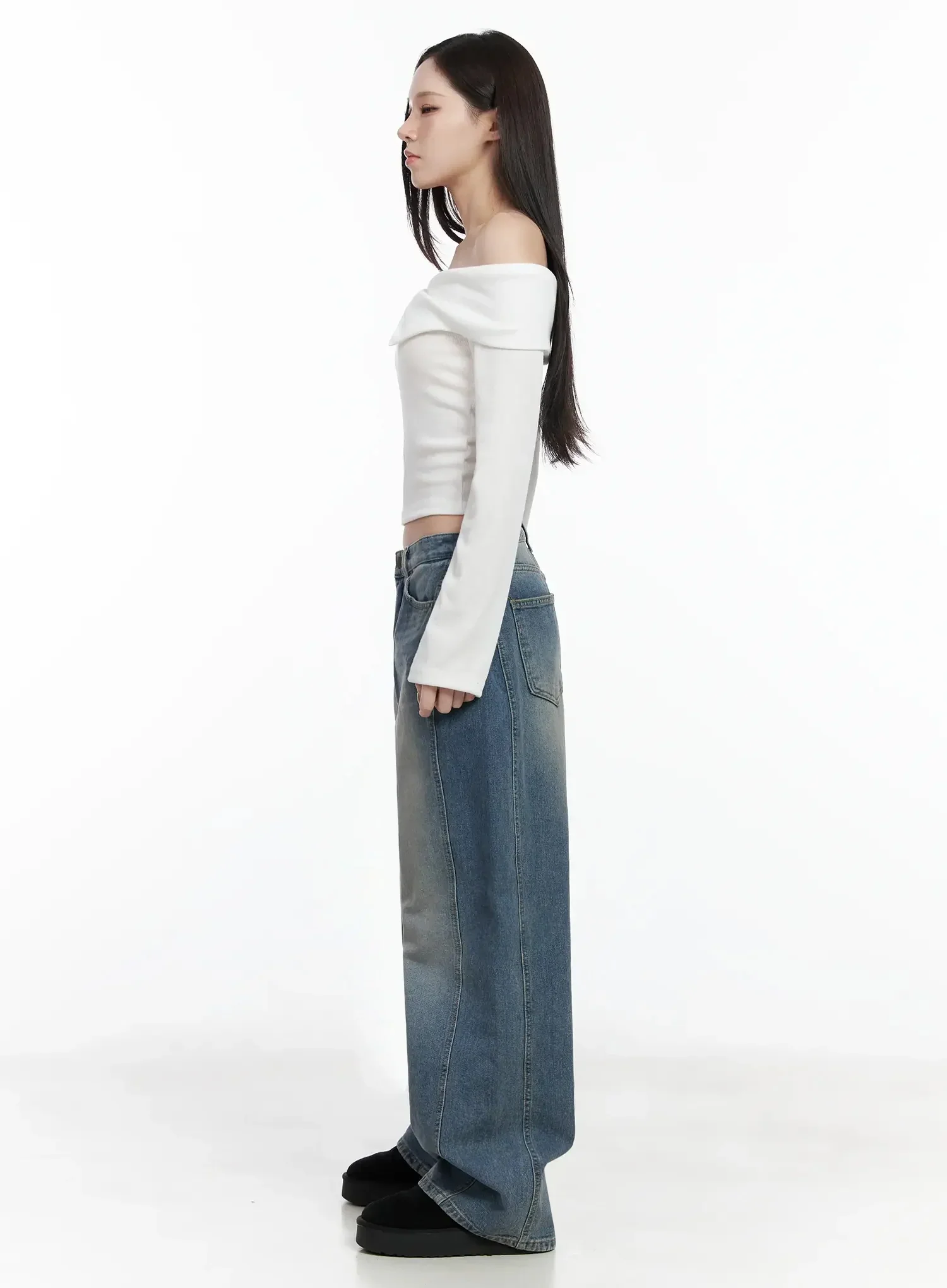 Ribbed Off-Shoulder Zip-Up Tee IJ528 - Image 9