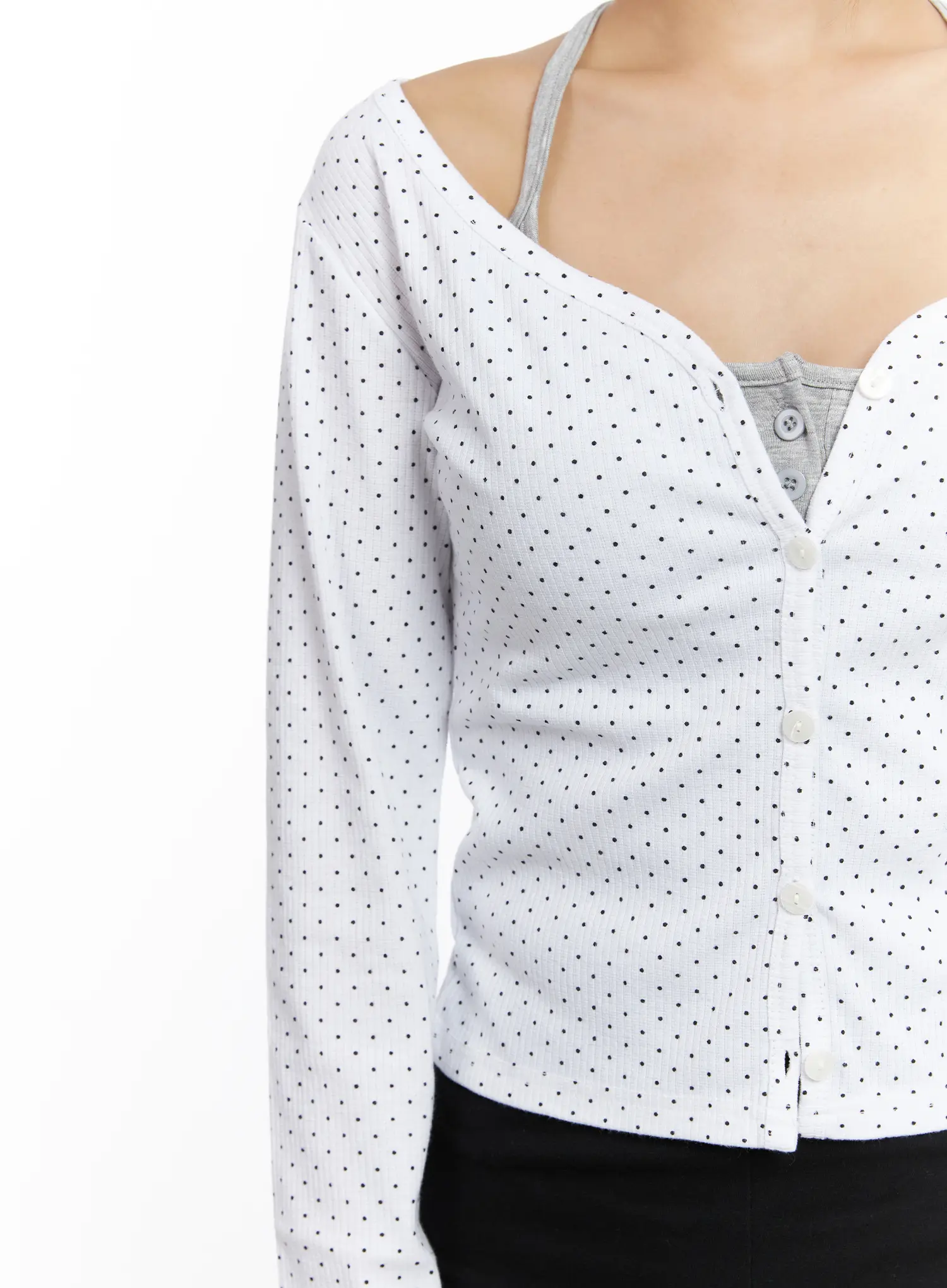 Ribbed Polka Dot V-Neck Cardigan CM525 - Image 4