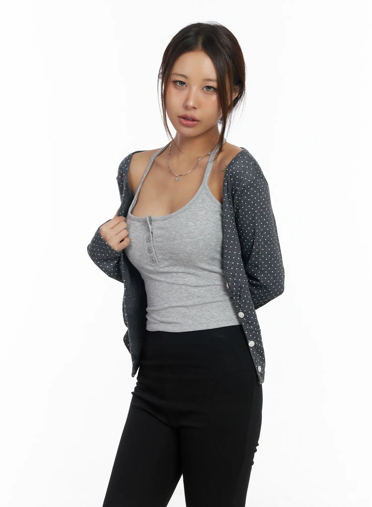 Ribbed Polka Dot V-Neck Cardigan CM525 - Image 7