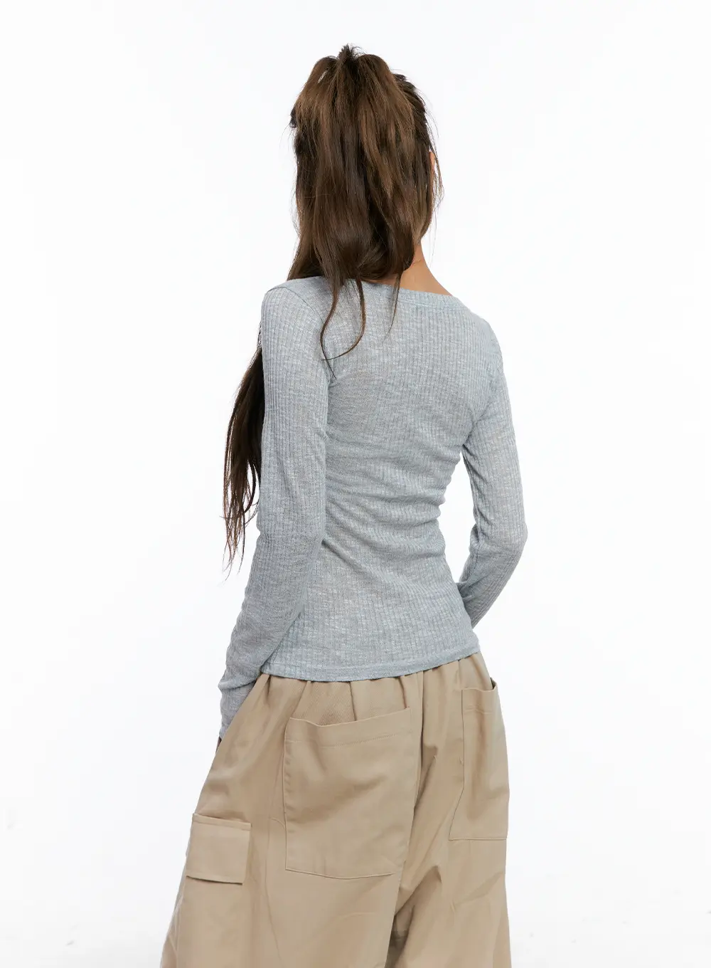 Ribbed Sheer Long-Sleeve Top CL514 - Image 6