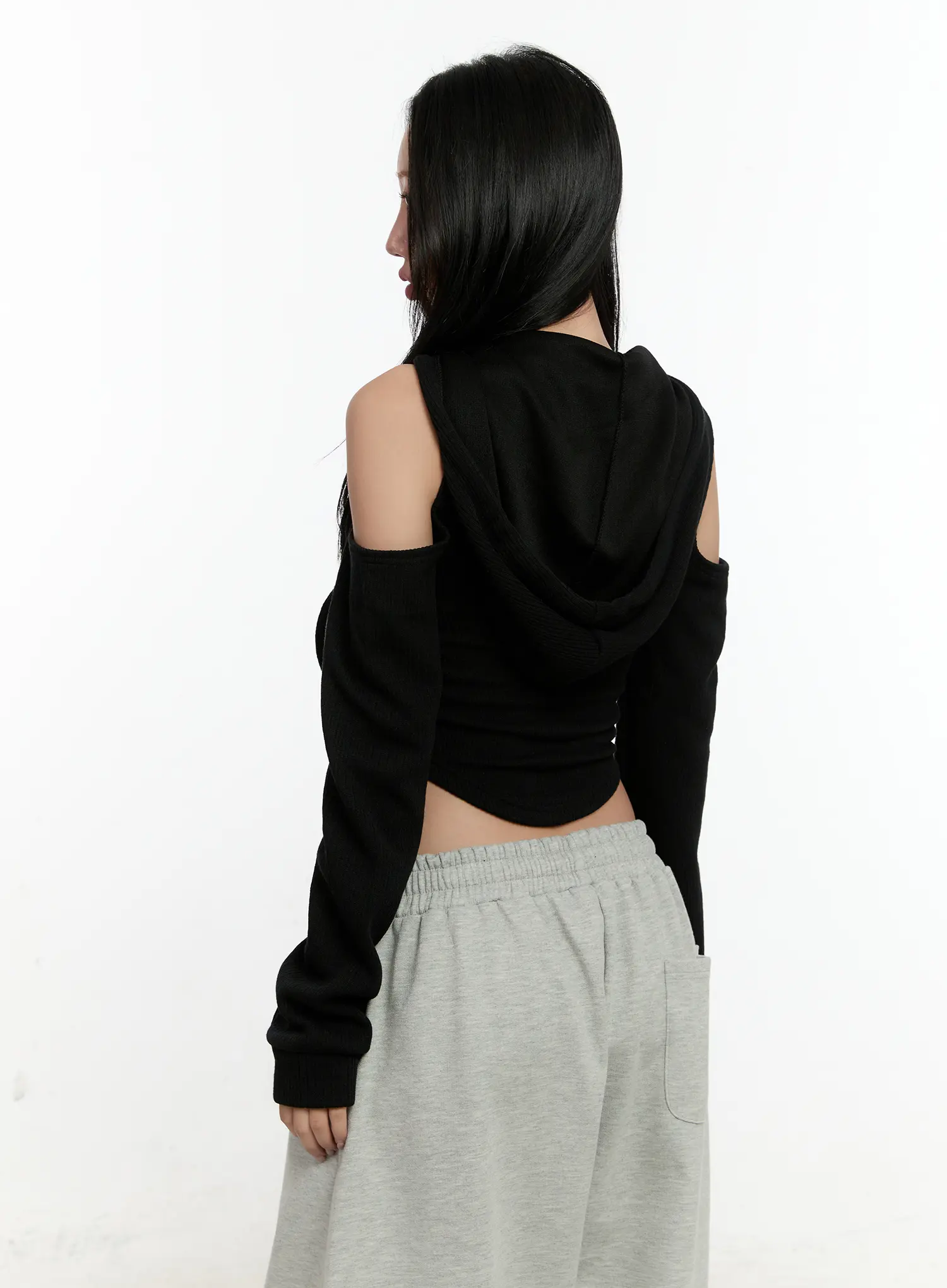 Ribbed Shoulder Cut-Out Hoodie CN506 - Image 6
