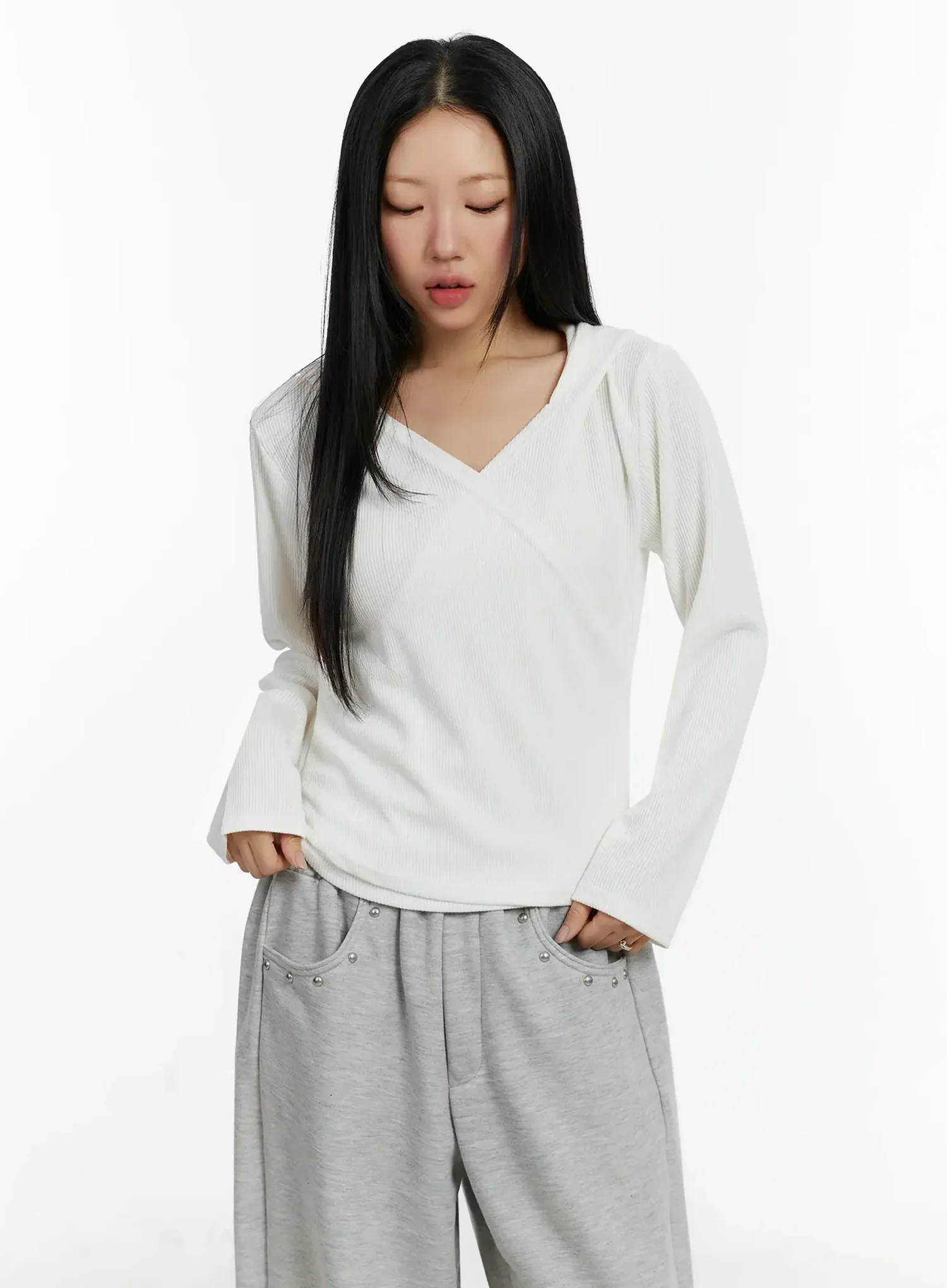 Ribbed Wrap Hoodie Top ID525 - Image 12