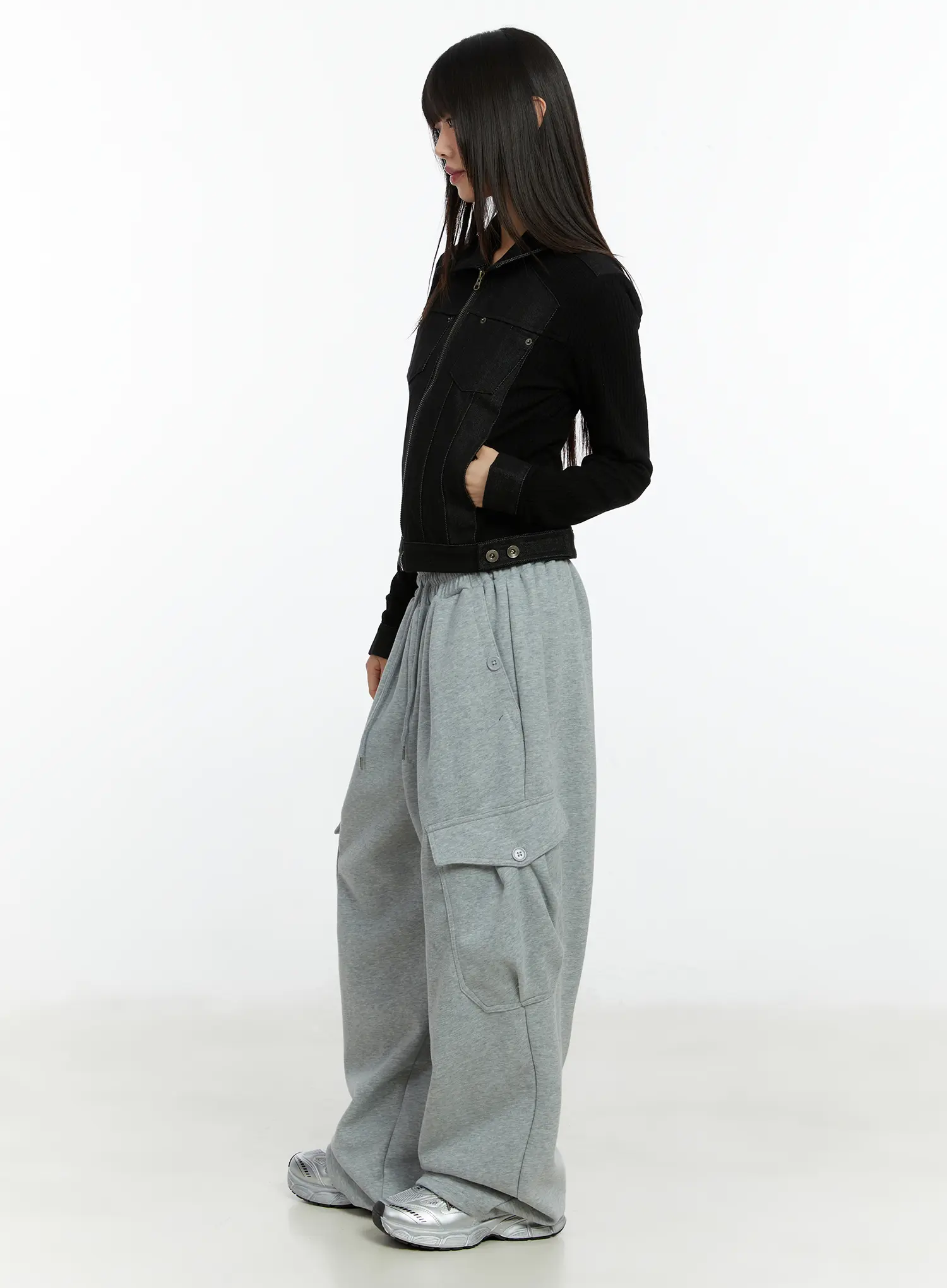Ribbed Zip-Up Denim Jacket CF509 - Image 4