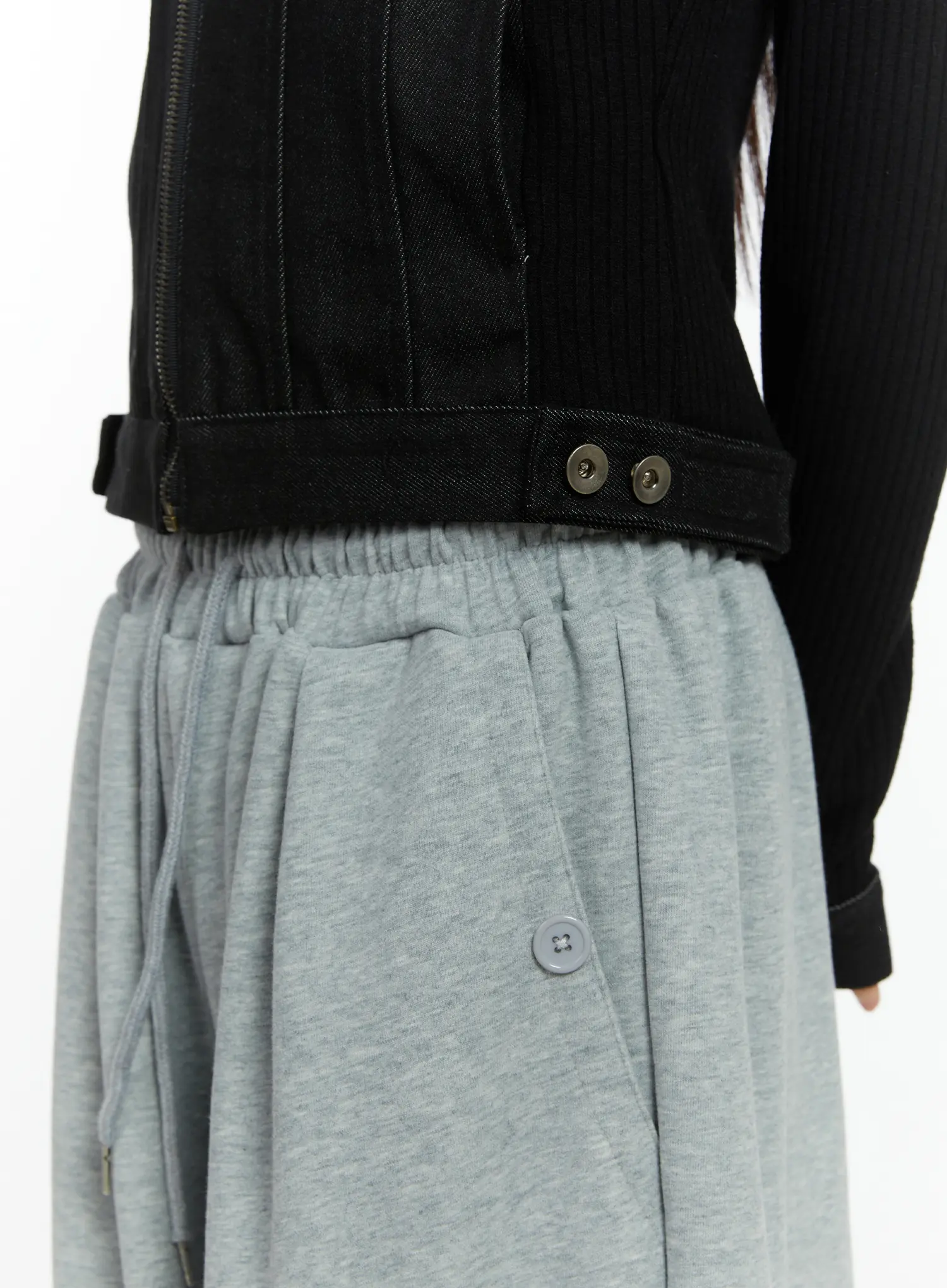 Ribbed Zip-Up Denim Jacket CF509 - Image 9