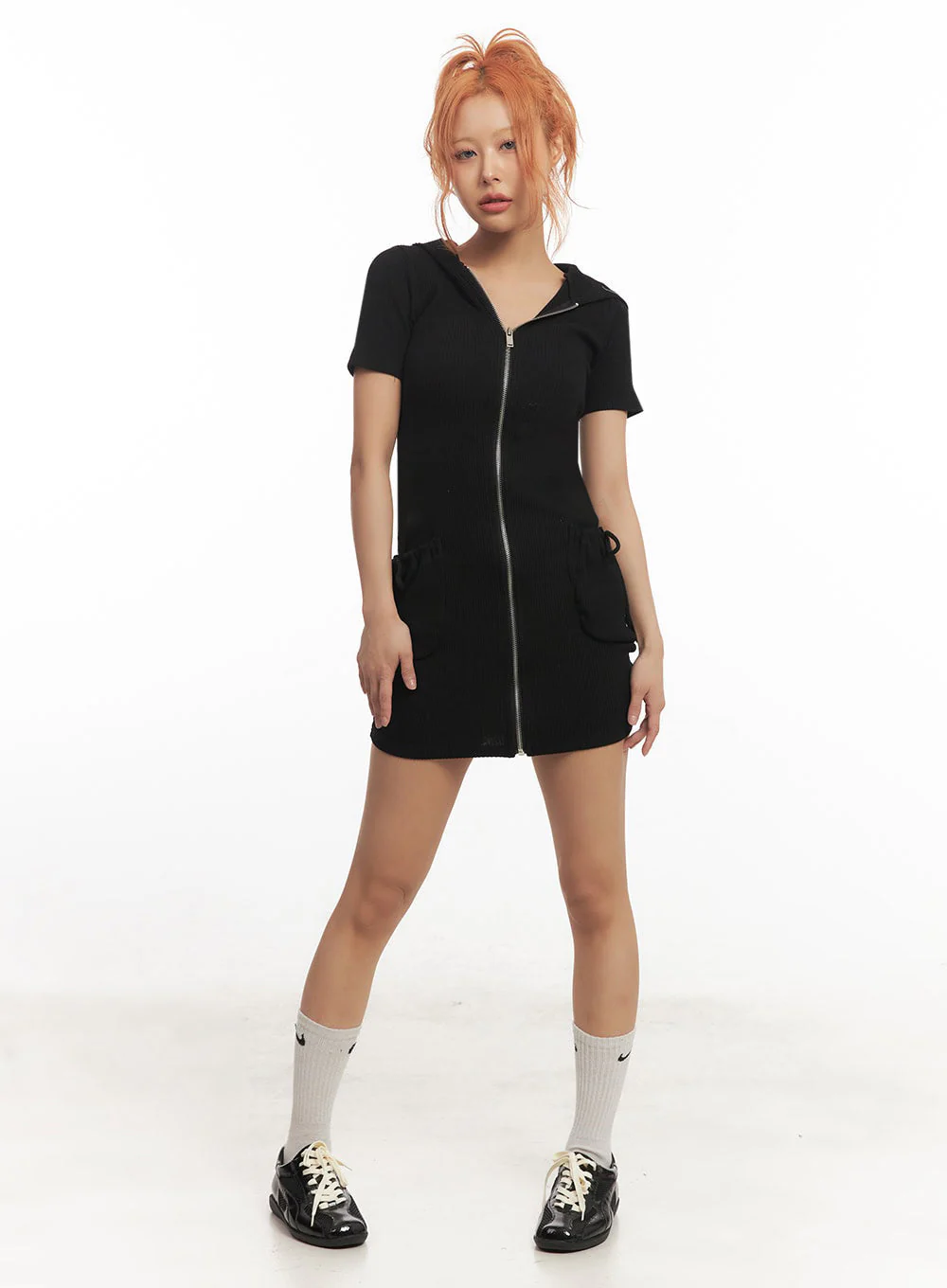 Ribbed Zip-Up Hooded Mini Dress IA517 - Image 15
