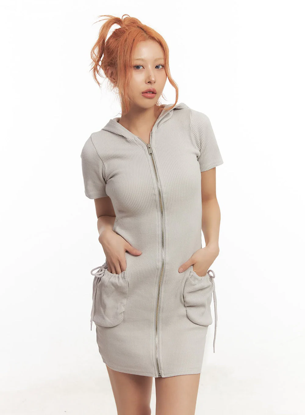 Ribbed Zip-Up Hooded Mini Dress IA517 - Image 7