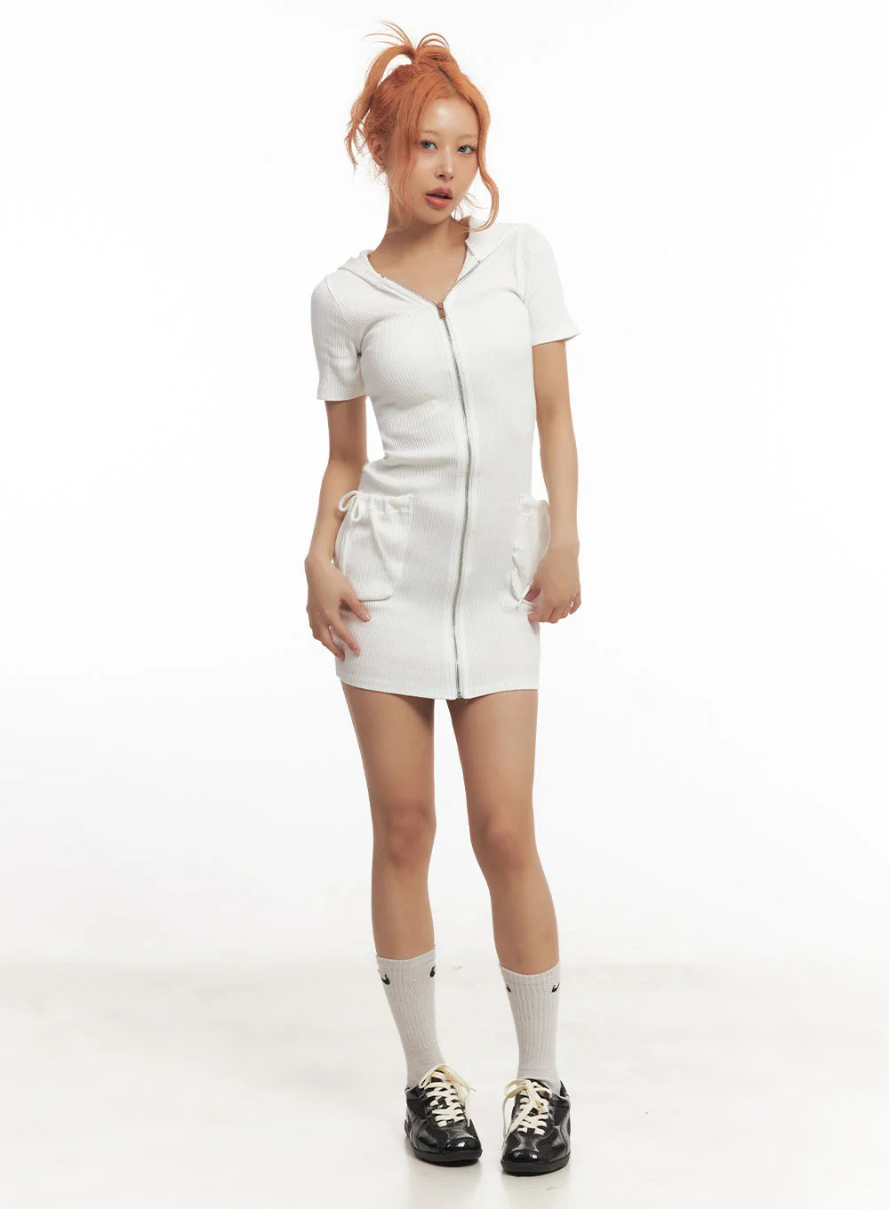 Ribbed Zip-Up Hooded Mini Dress IA517 - Image 9