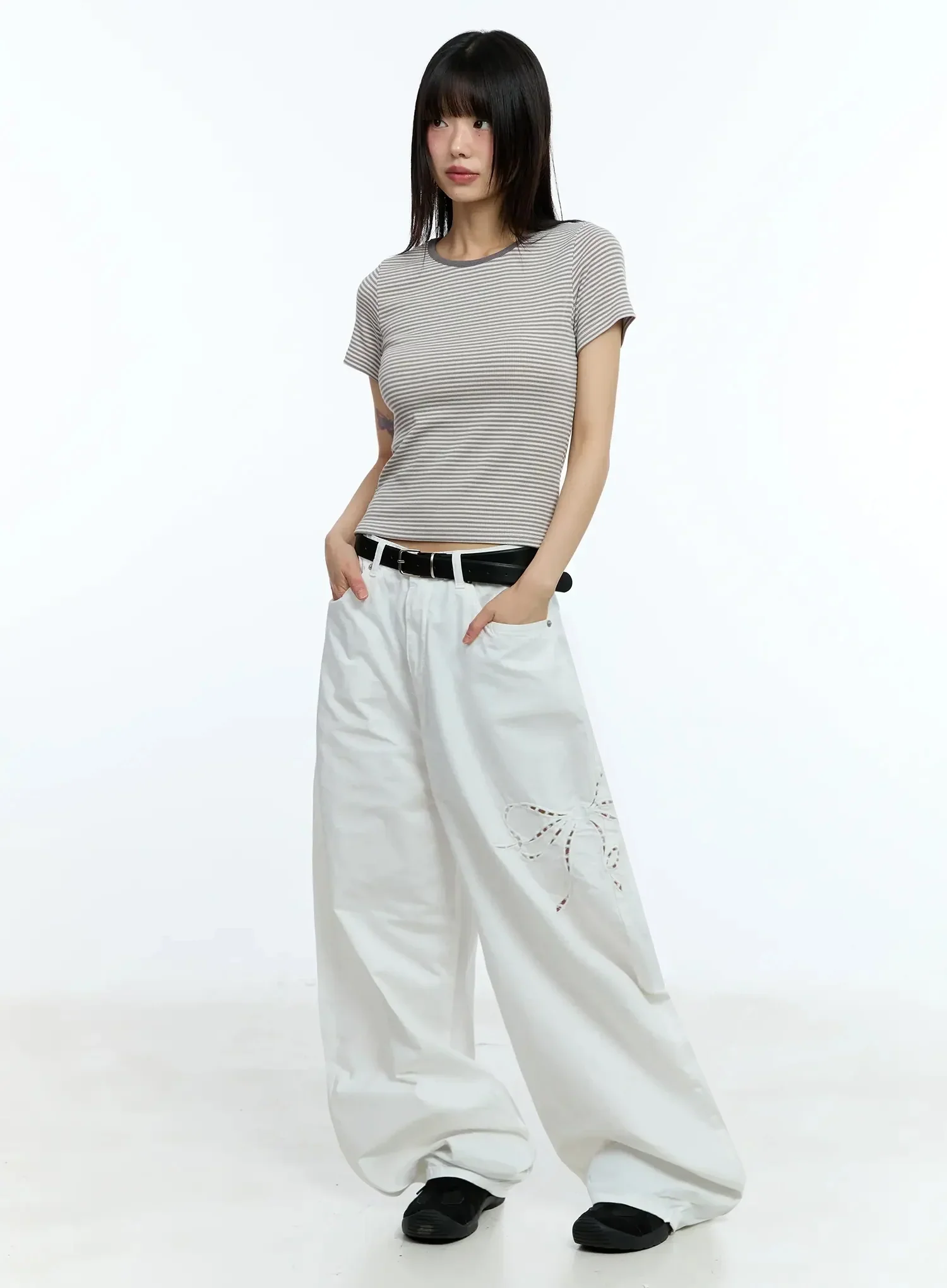 Ribbon Detail Wide-Fit Pants IU523 - Image 10