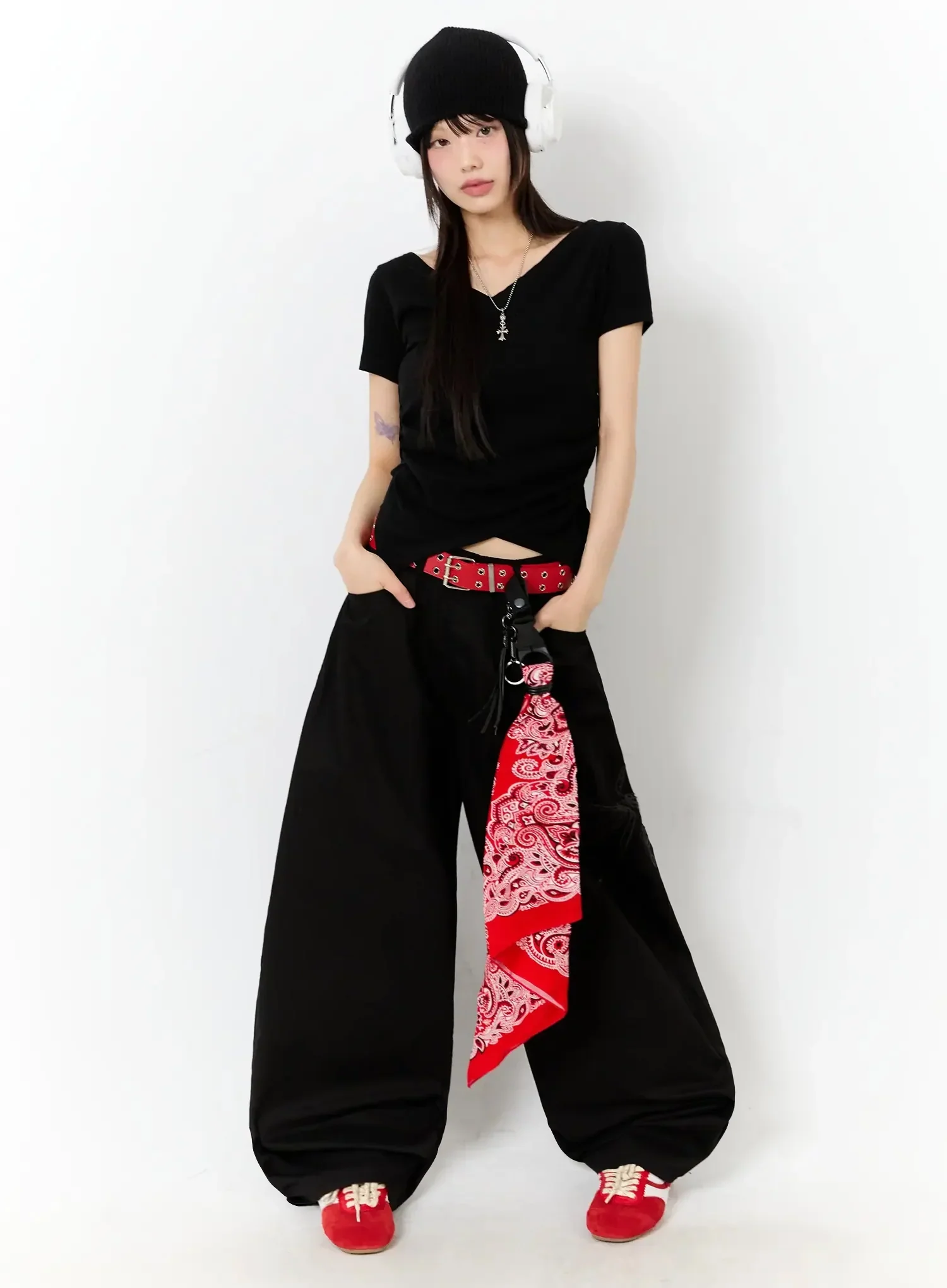 Ribbon Detail Wide-Fit Pants IU523 - Image 15
