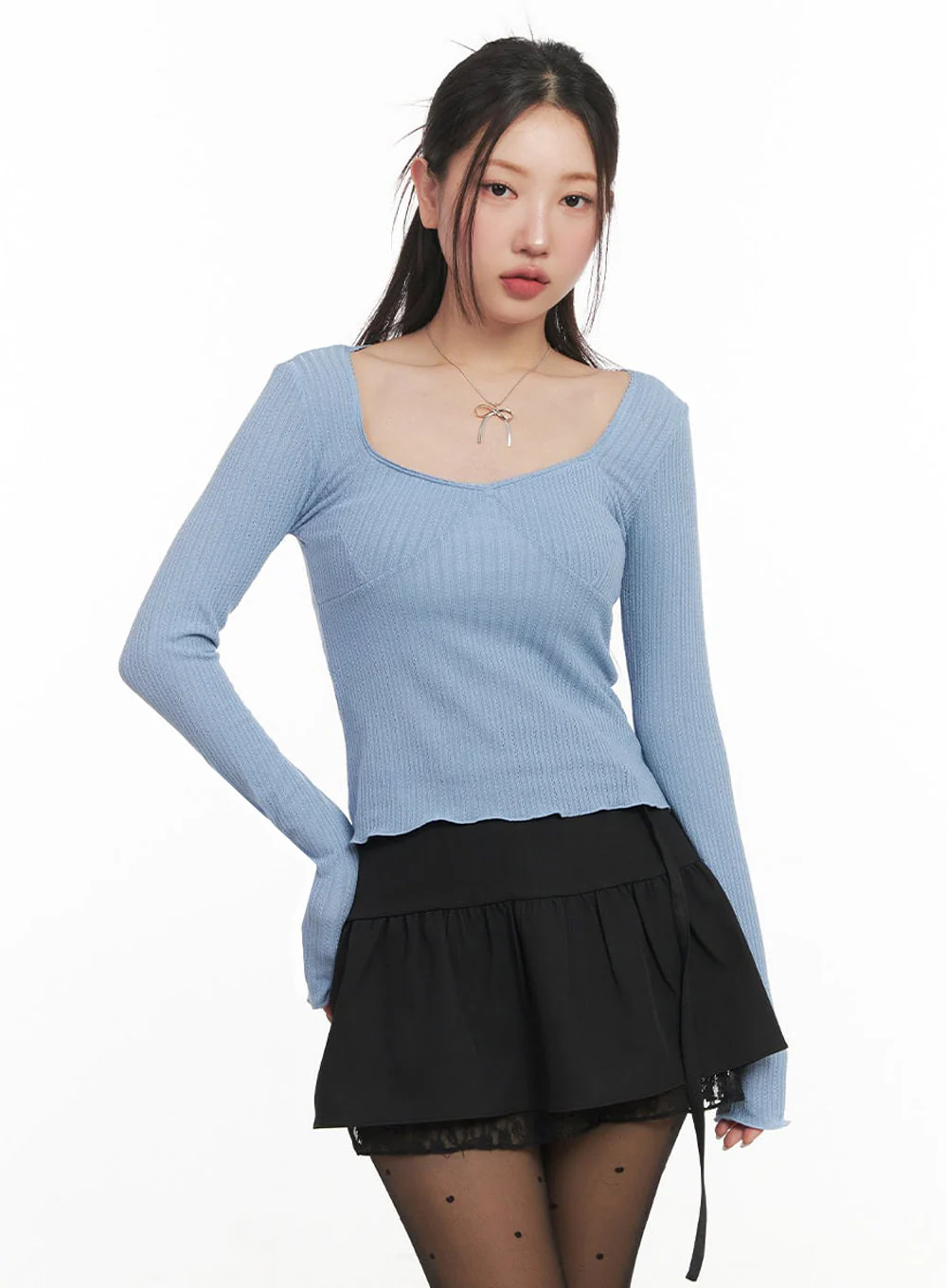 Ribbon Lace-Trim Long-Sleeve Top IM524 - Image 13