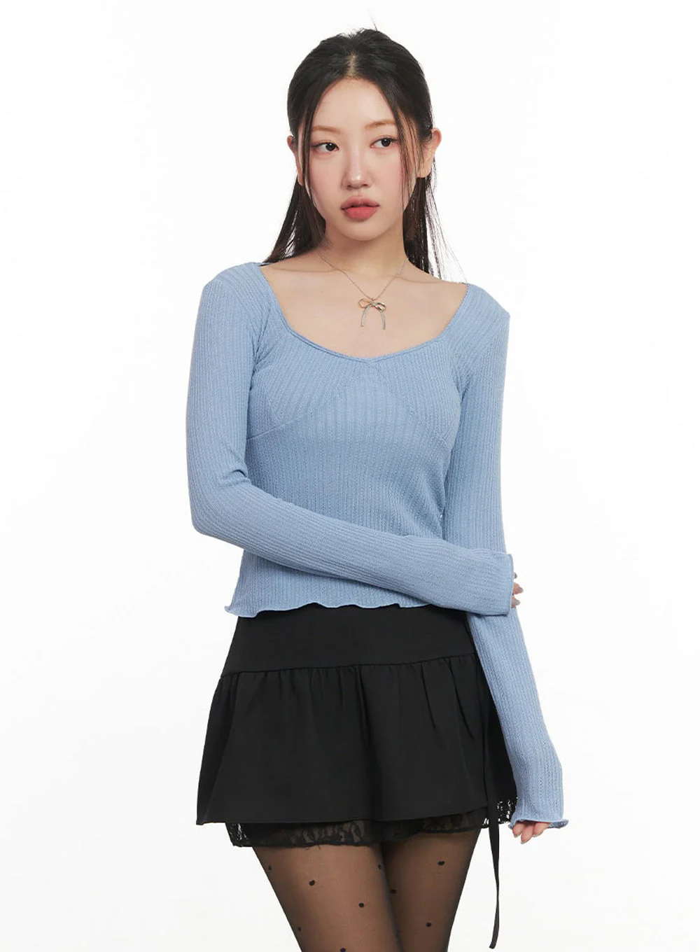 Ribbon Lace-Trim Long-Sleeve Top IM524 - Image 5