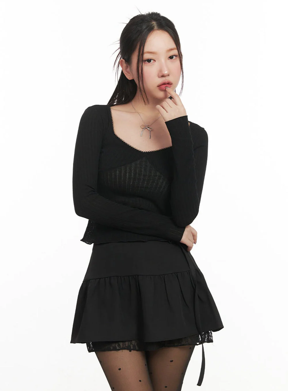 Ribbon Lace-Trim Long-Sleeve Top IM524 - Image 8