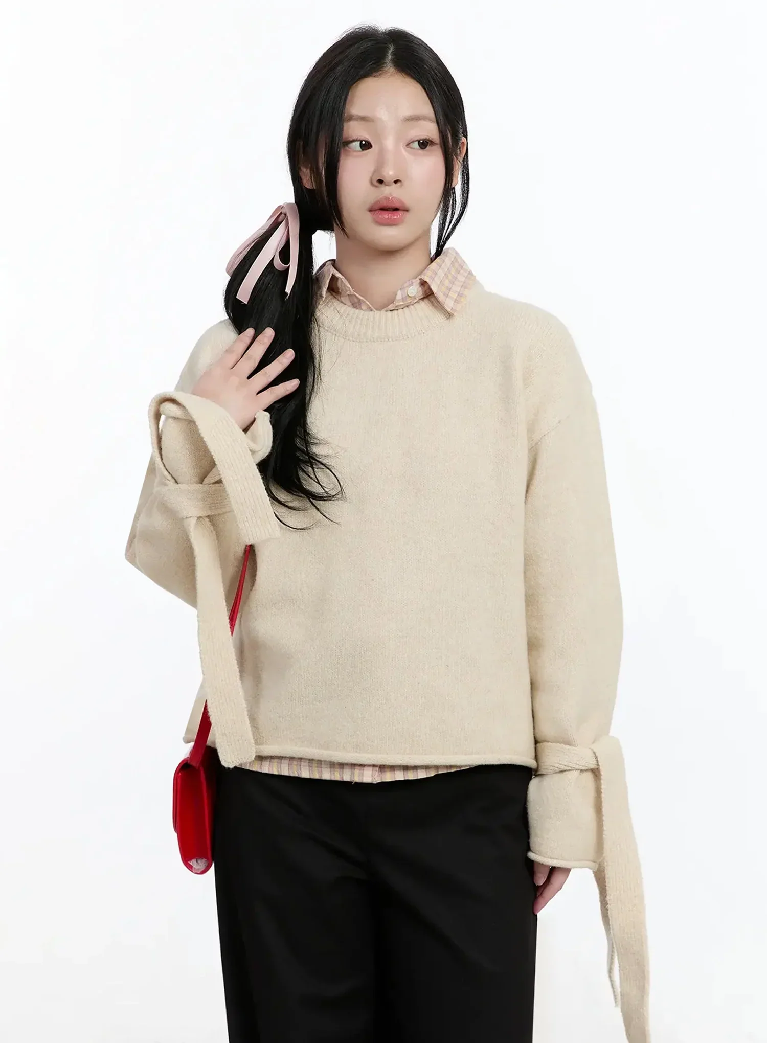 Ribbon Sleeve Knit Sweater IM513