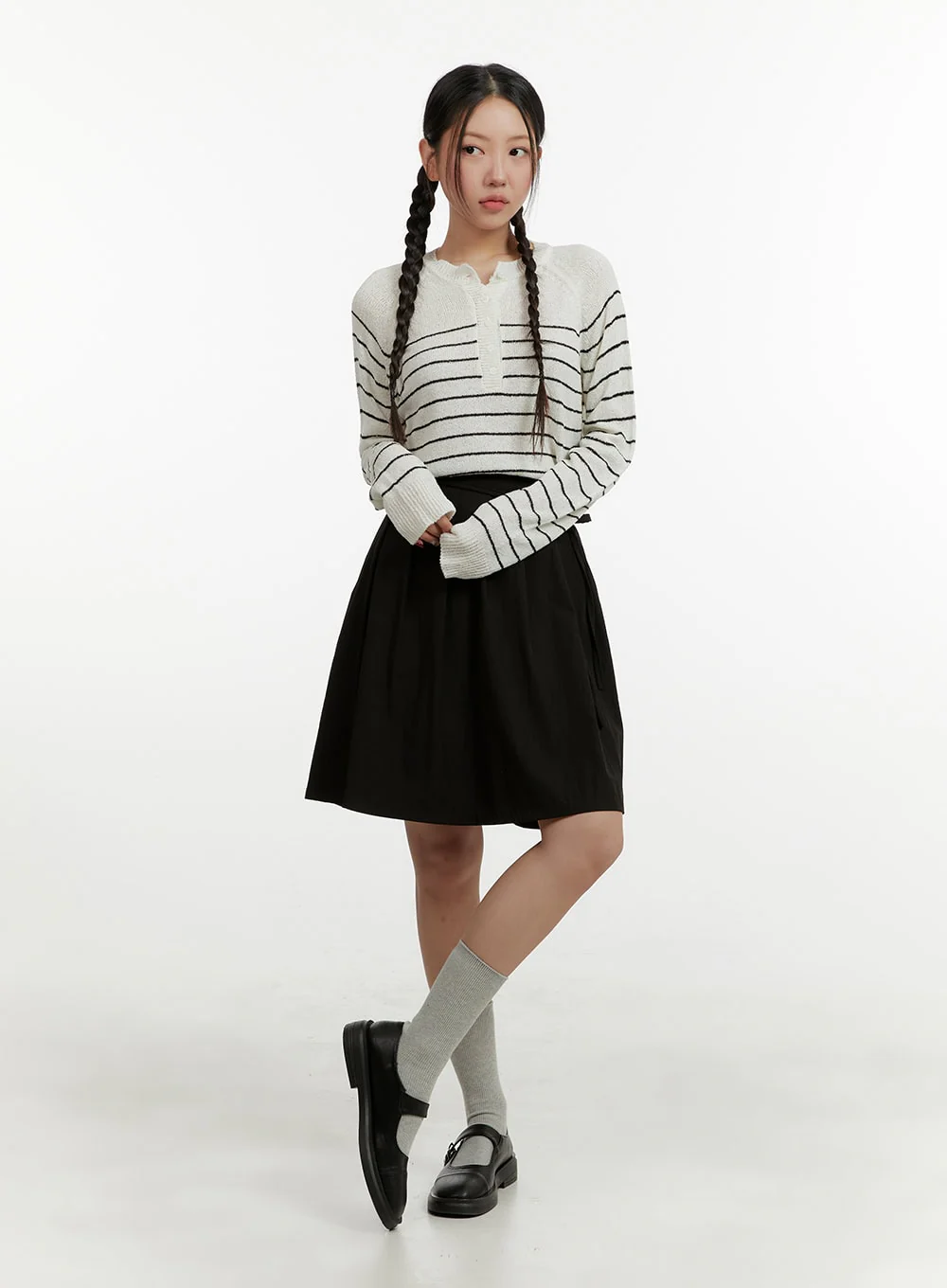 Ribbon Strap Pleated Midi Skirt OY413 - Image 3