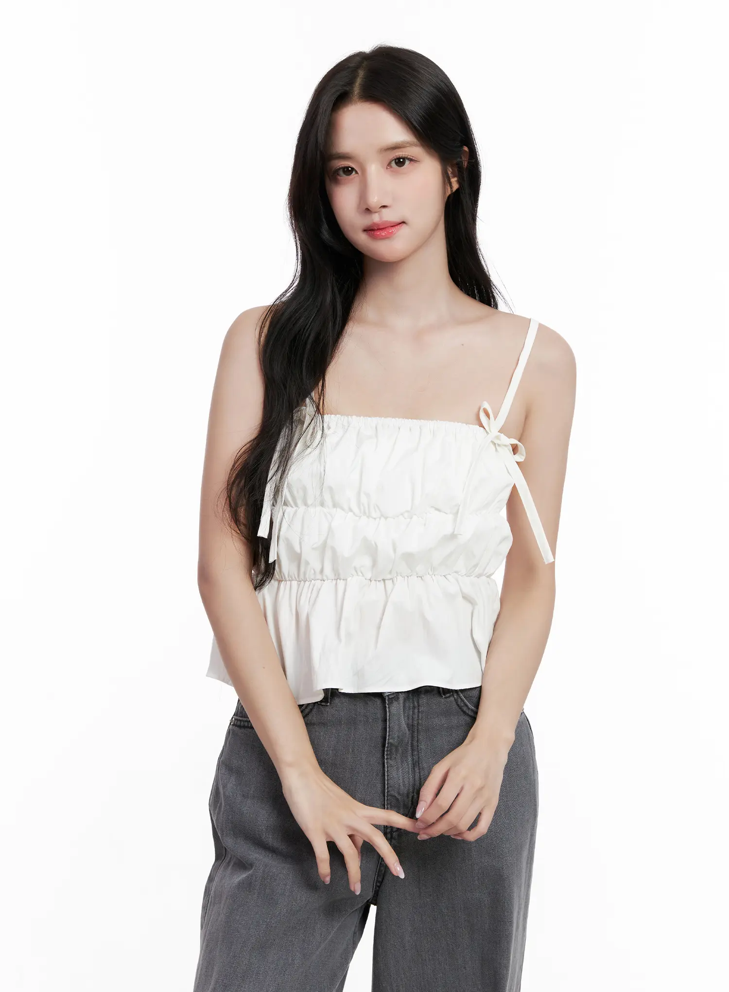 Ribbon Strap Ruffle Scrunch Tank CL516 - Image 2