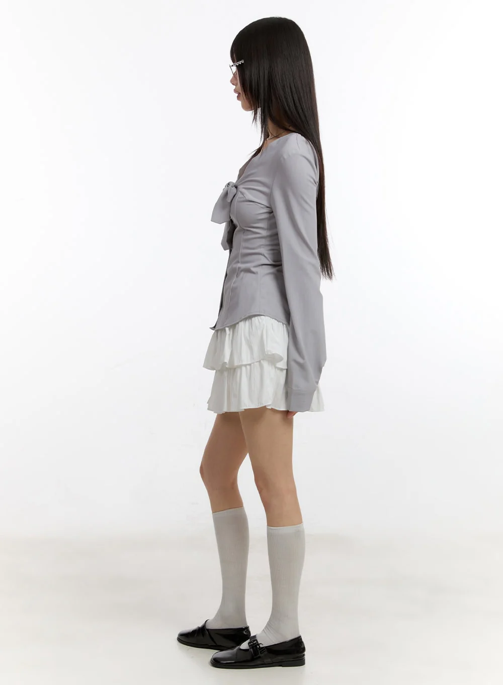 Ribbon Tie V-Neck Blouse Top CA509 - Image 6