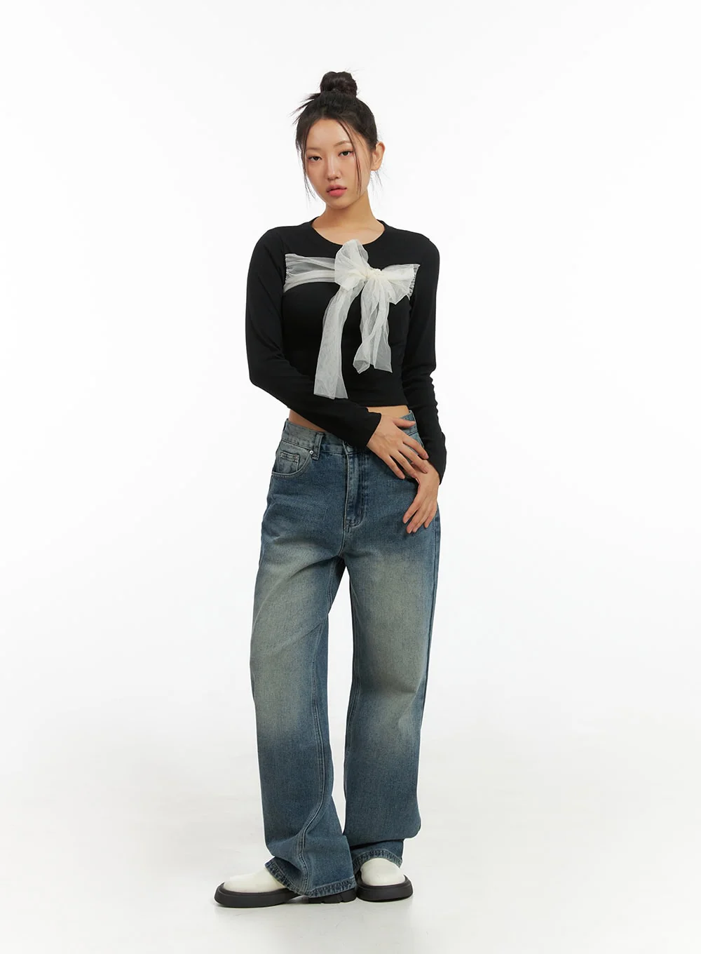 Ribbon Tied Long Sleeve Top IS402 - Image 2