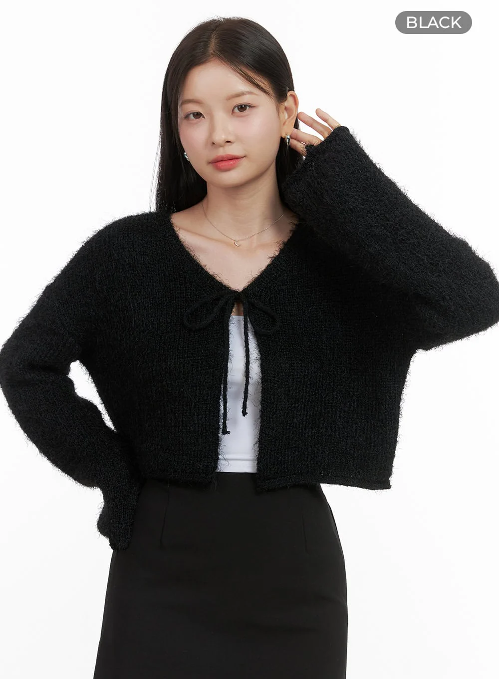 Ribbon-Trimmed Bolero Cardigan OS411 - Image 9