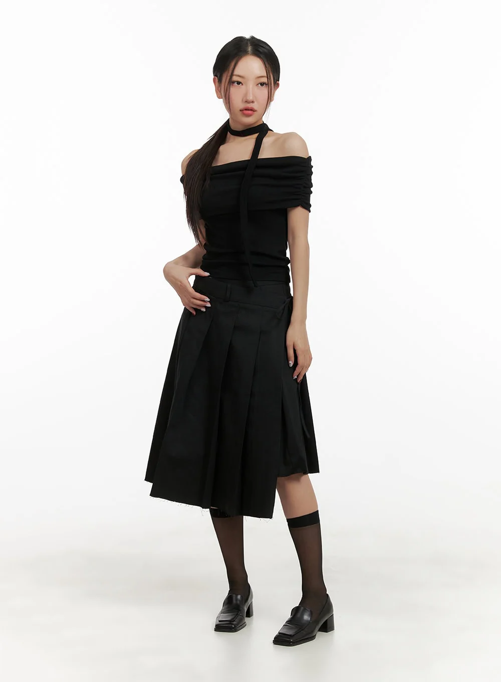 Ribbon Wrap Pleated Midi Skirt CY403 - Image 2