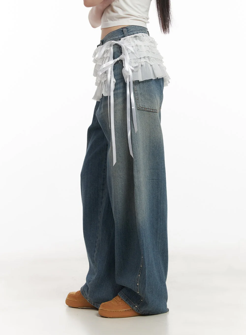 Ribboned Frill Lace Layering Mini Skirt CF519 - Image 4