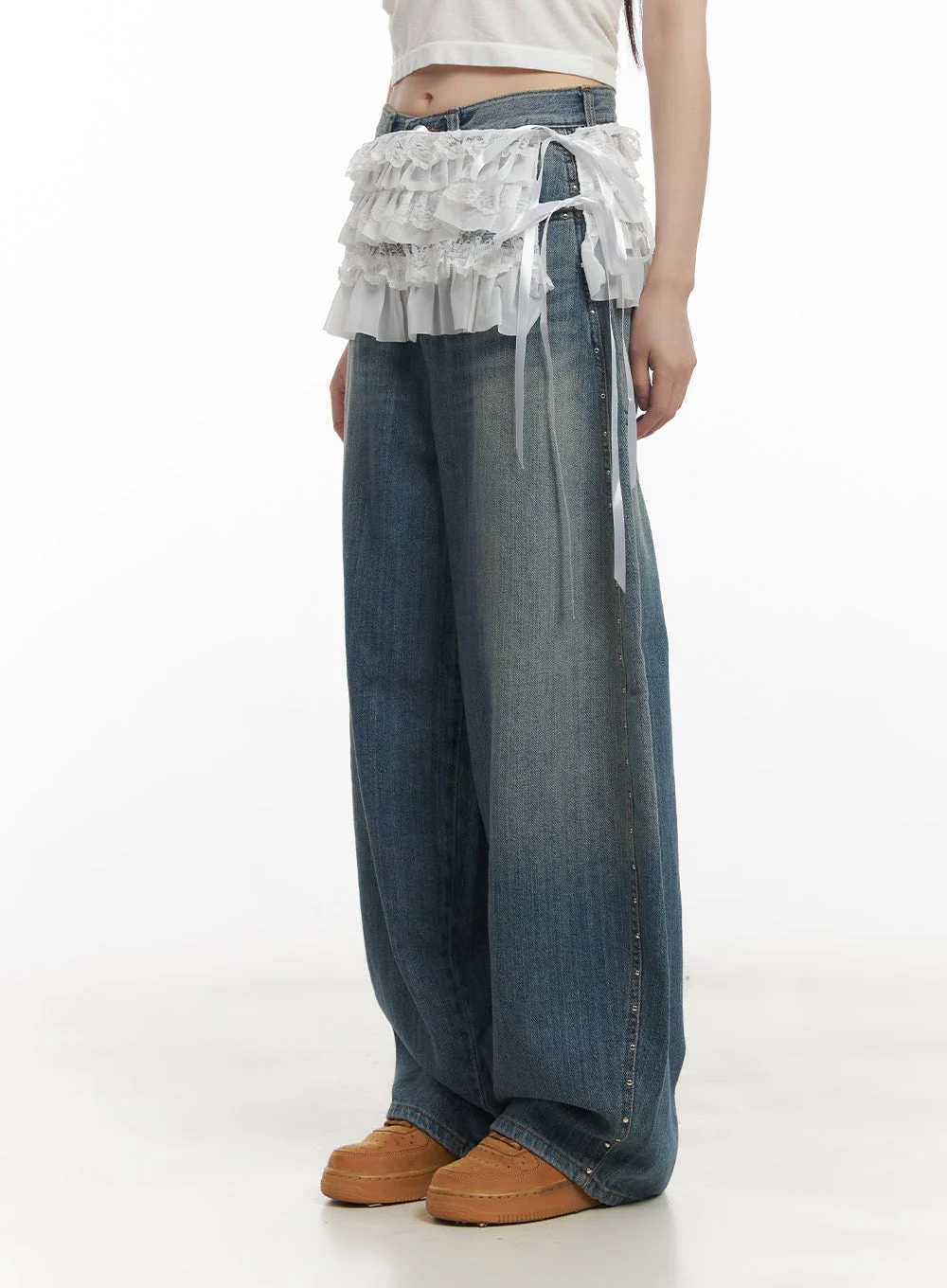 Ribboned Frill Lace Layering Mini Skirt CF519 - Image 9