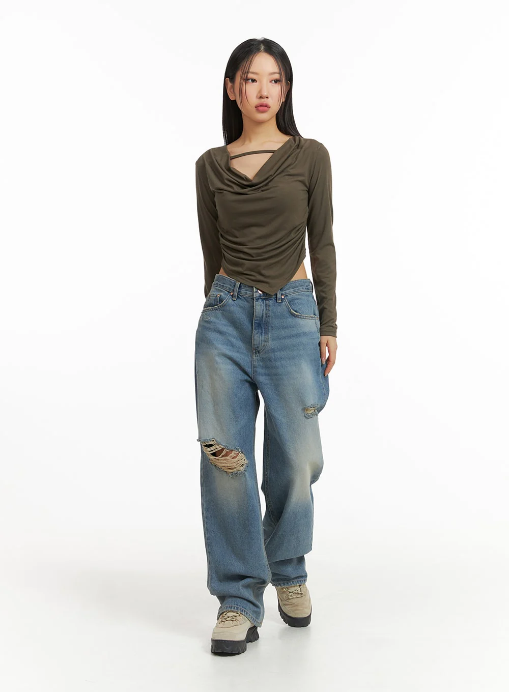 Ripped Washed Wide-Leg Jeans CJ426 - Image 7